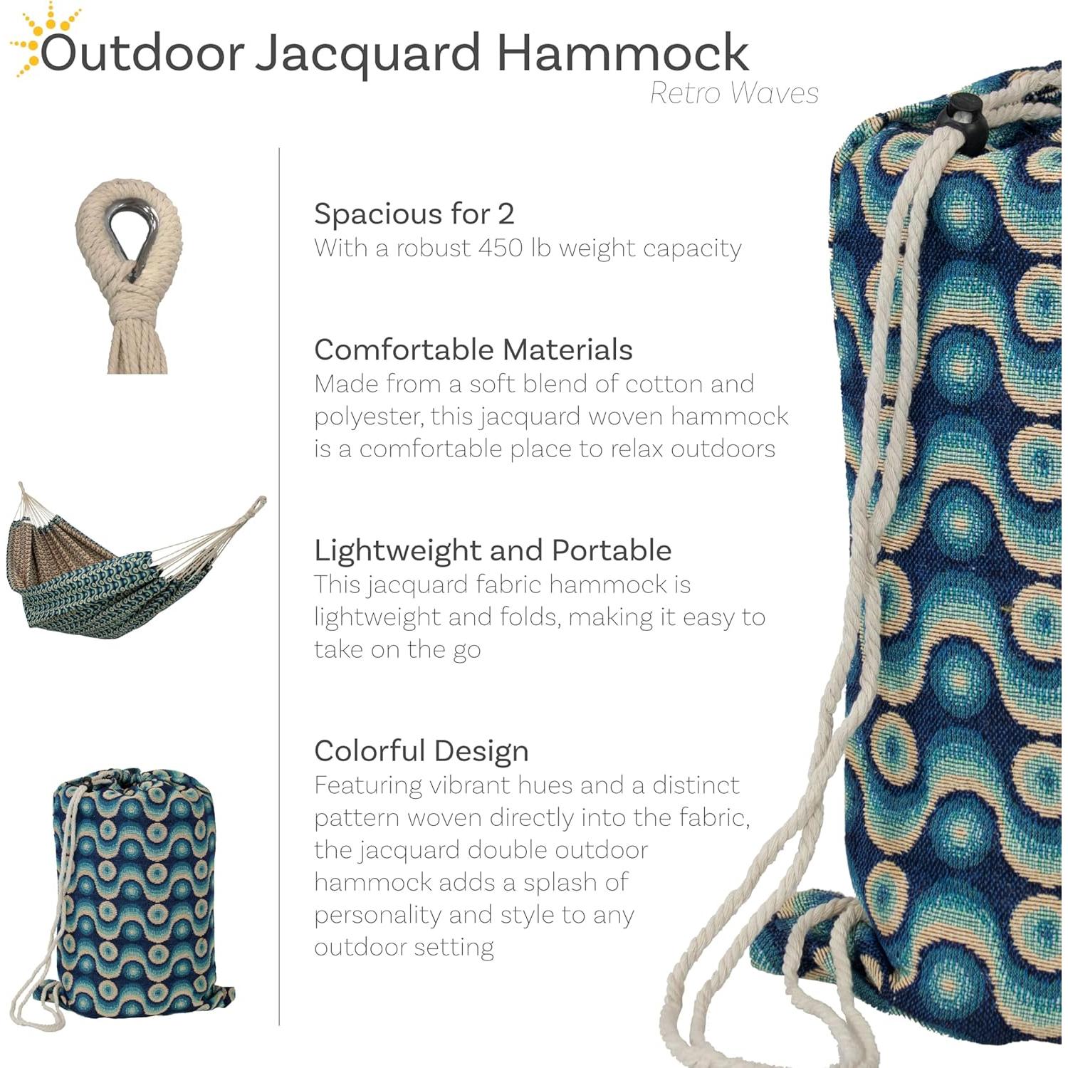 Hamaca Doble Jacquard Sunnydaze 3.07m para 2 Personas Exterior