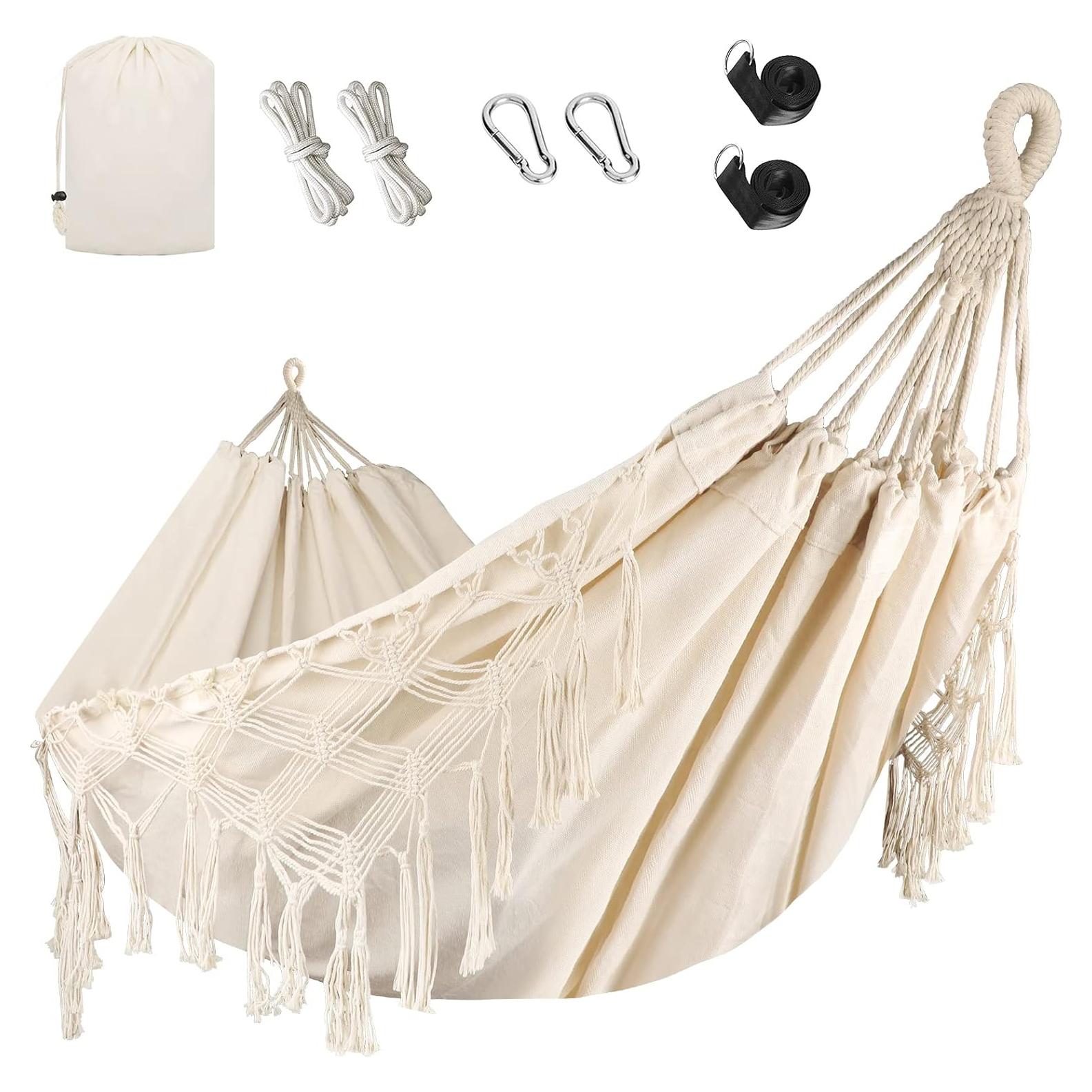 Hamaca Doble Bellzacasa Beige 250 kg con Borlas y Correas