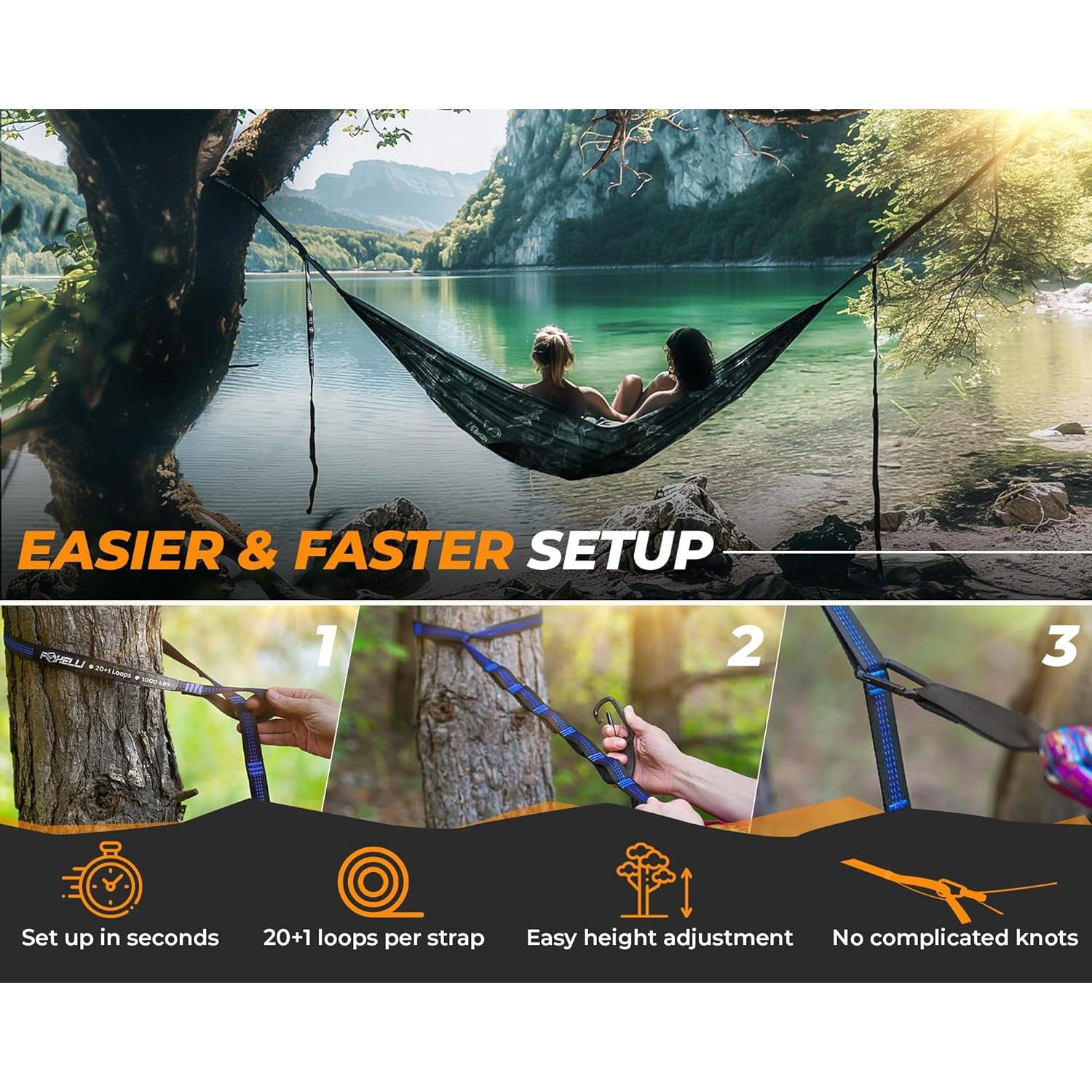 Correas de Hamaca XL Foxelli - 6.1m Alta Resistencia 2000 LBS