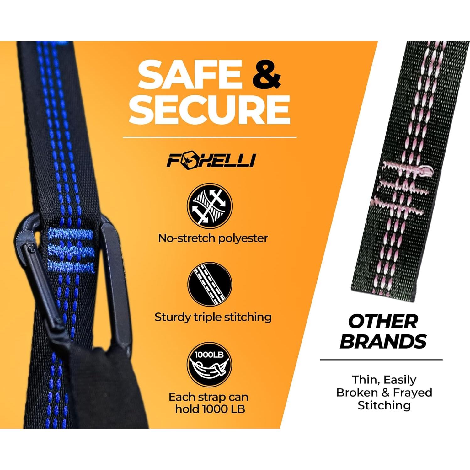 Correas de Hamaca XL Foxelli - 6.1m Alta Resistencia 2000 LBS