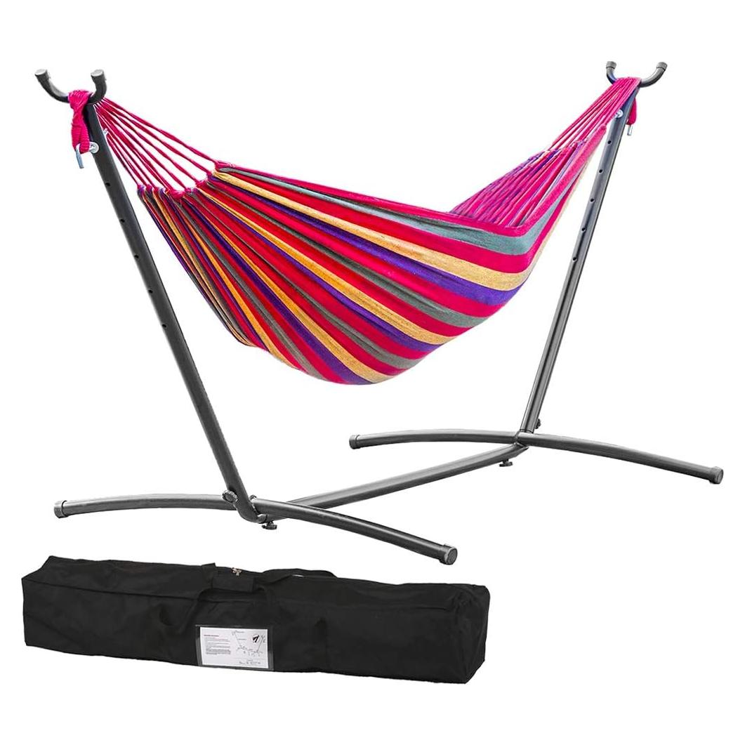 FDW Double Hammock Stands Portable Hammock Stand Heavy Duty Steel Stand for Outdoor Patio or Indoor (Red)