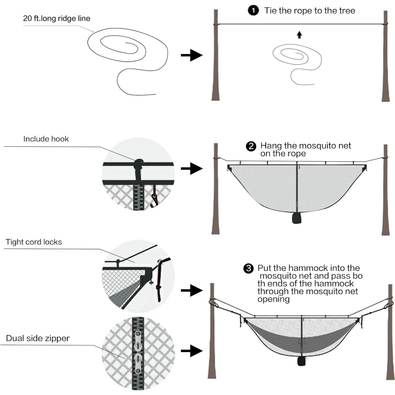 11ft X 4.5ft Hammock Bug Net, Mosquito Net for Hammocks, Mesh Hammock Netting Fits All Camping Hammocks (Black)