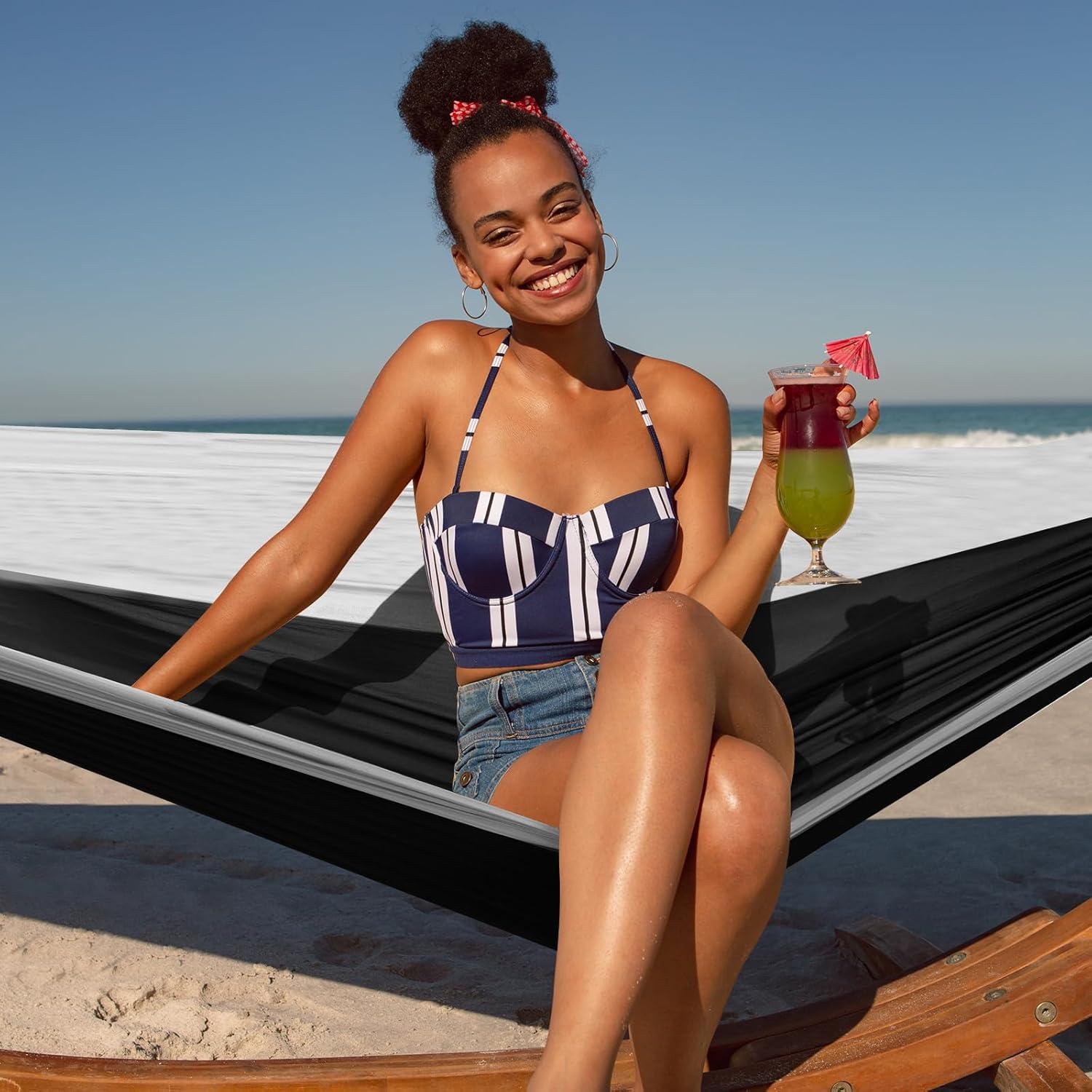 Hamaca de Camping OLALACOZY Doble y Simple 3.15m Negra y Gris