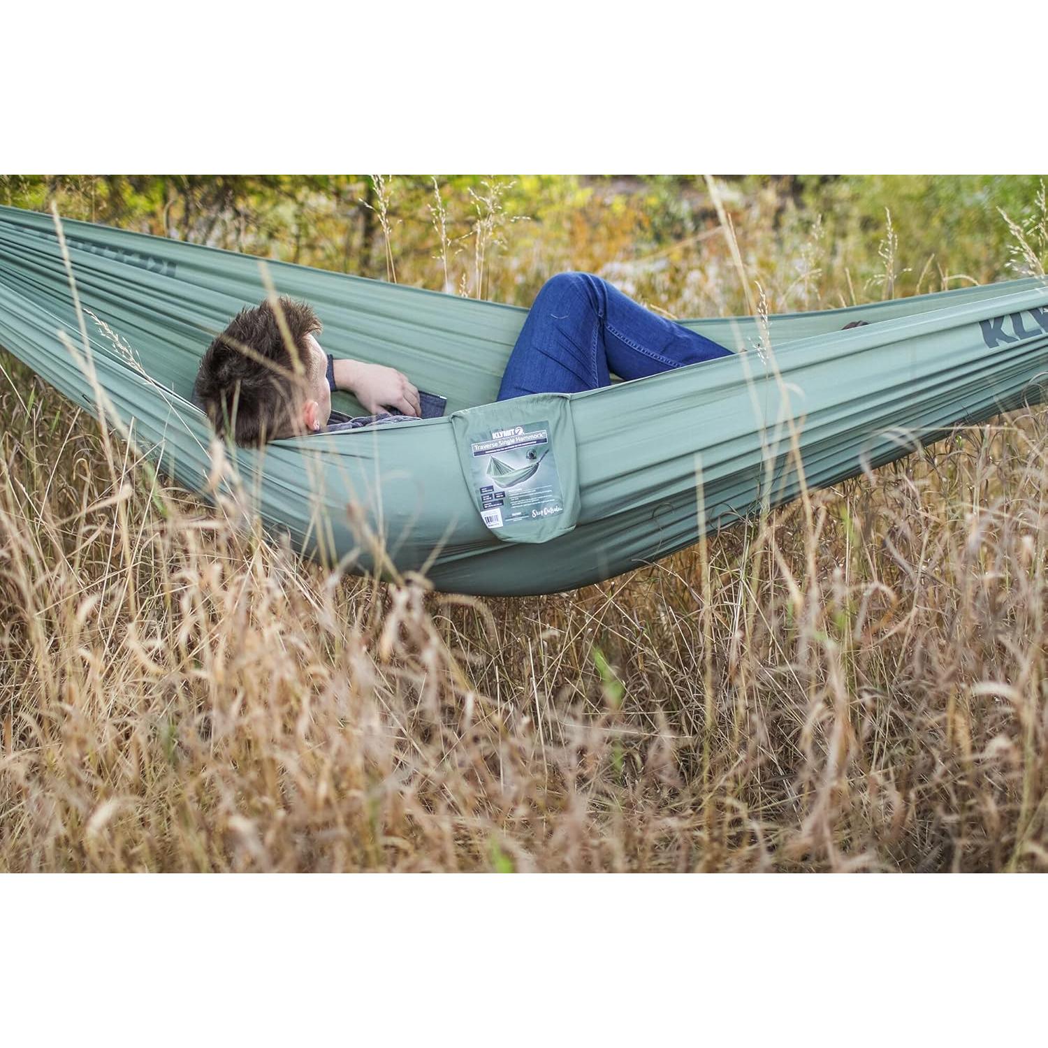 Klymit Single Traverse Hammock, Portable Hammock for Camping, Green