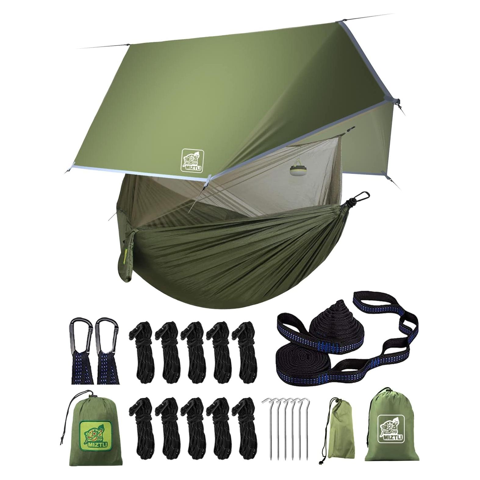 Hamaca de Camping MIZTLI con Red y Cubierta de Lluvia 3.05m