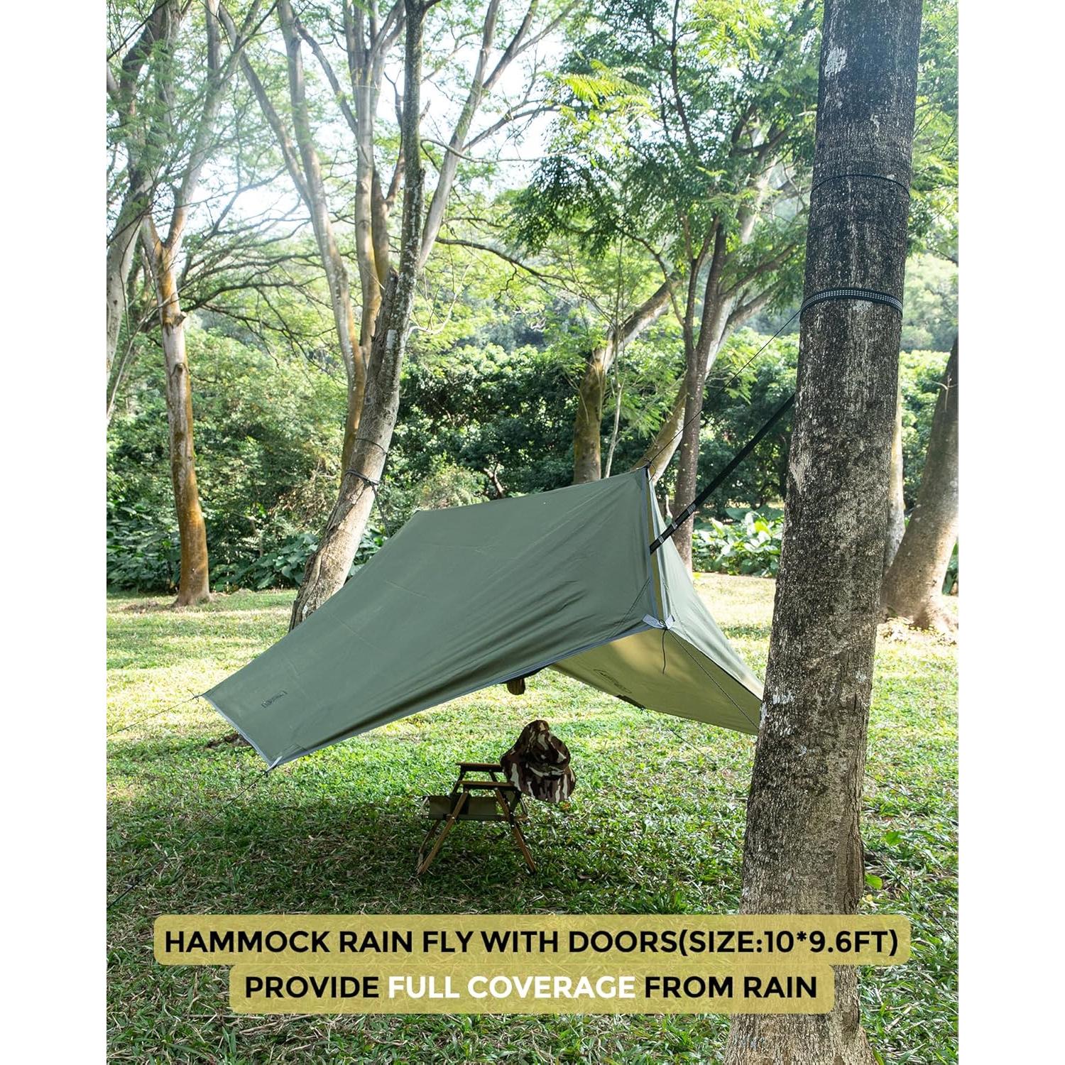 Hamaca de Camping MIZTLI con Red y Cubierta de Lluvia 3.05m