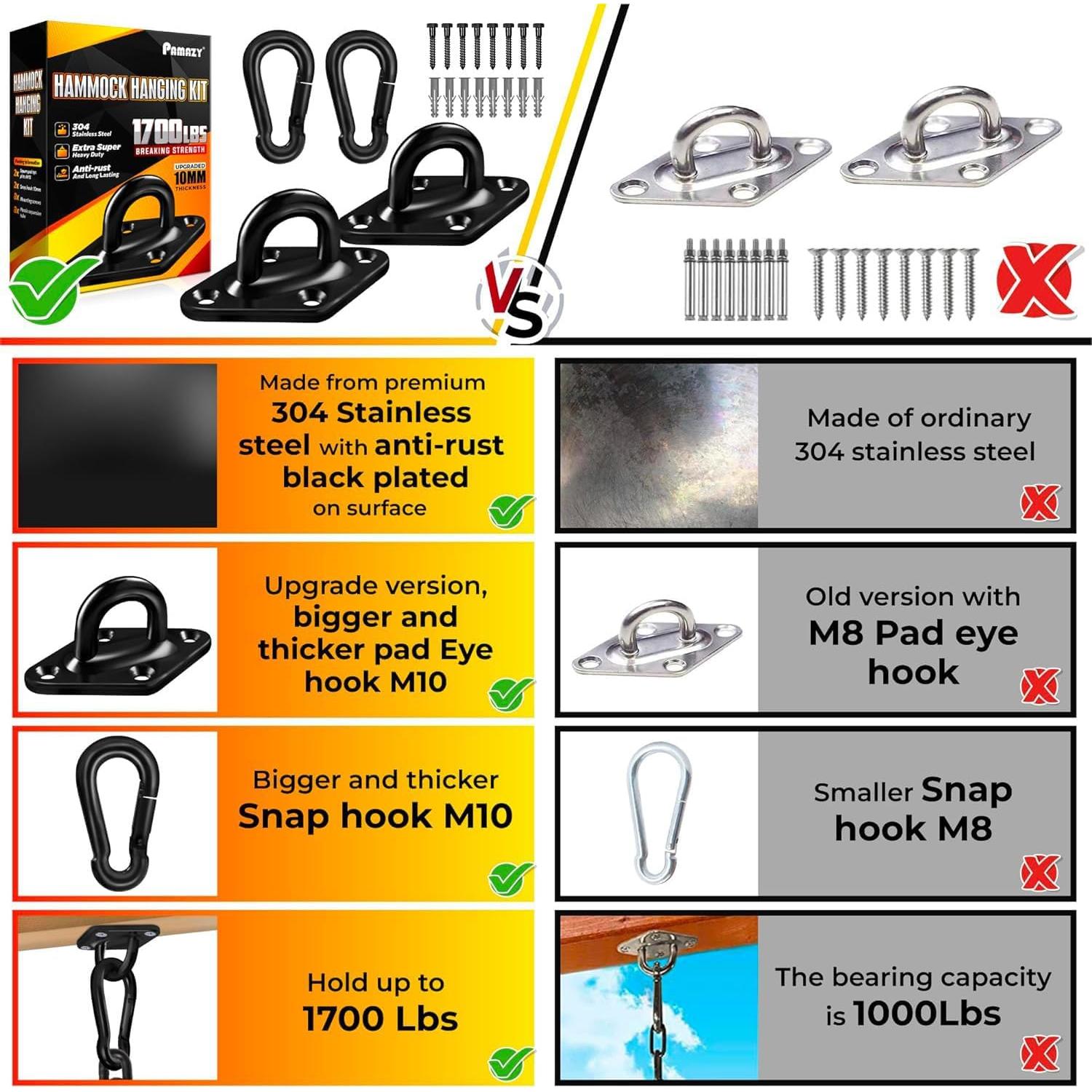 Kit de Colgar Hamacas PAMAZY 770 kg Acero Inoxidable 2 Ganchos