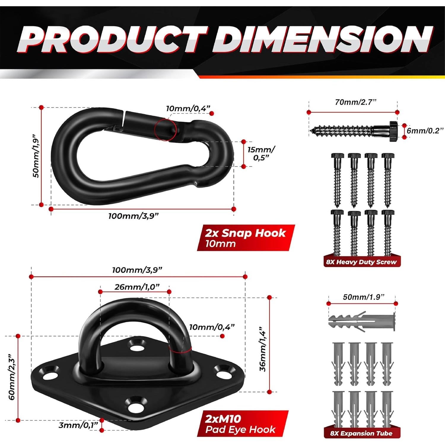 Kit de Colgar Hamacas PAMAZY 770 kg Acero Inoxidable 2 Ganchos