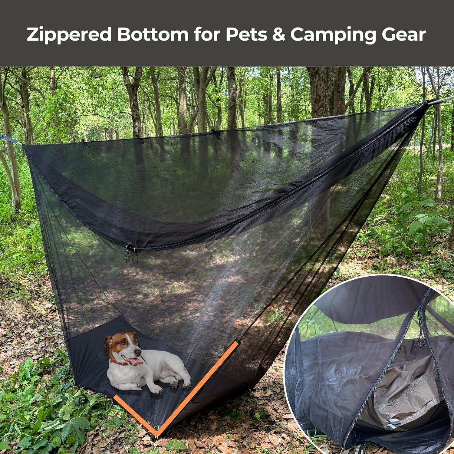 onewind Hammock Mosquito Net, Camping Hammock Bug Net with Zipper No See Um Mesh Lightweight Camping Bugnet with Floor for 11ft 12ft Hammock for Hiking Backpacking with Furry Friends
