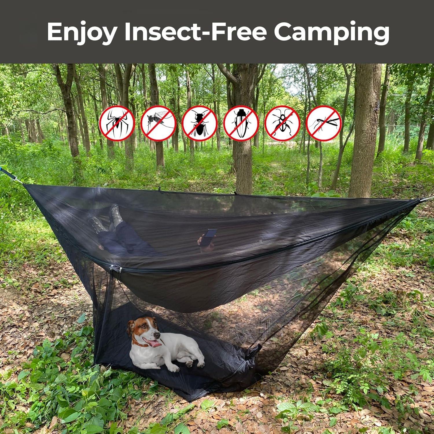 onewind Hammock Mosquito Net, Camping Hammock Bug Net with Zipper No See Um Mesh Lightweight Camping Bugnet with Floor for 11ft 12ft Hammock for Hiking Backpacking with Furry Friends