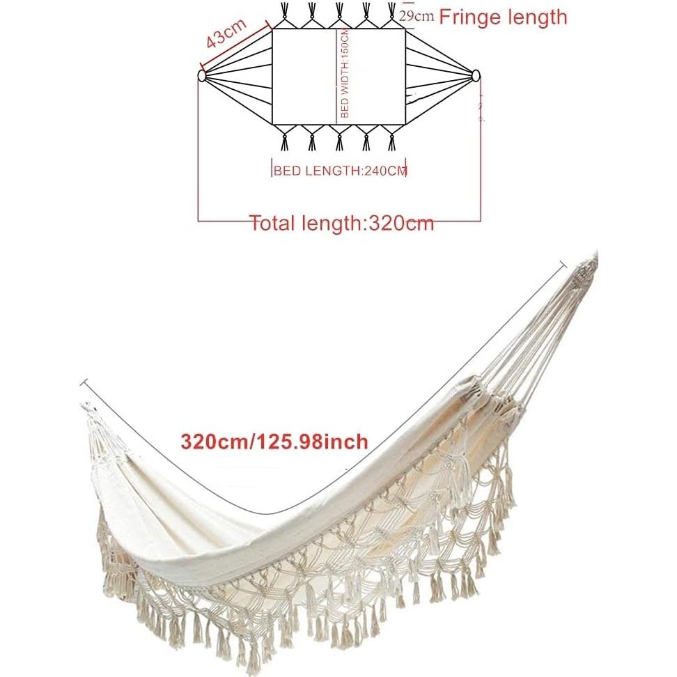 Hamaca Doble KEREITH Algodón 320x150 cm Portátil para 2 Personas