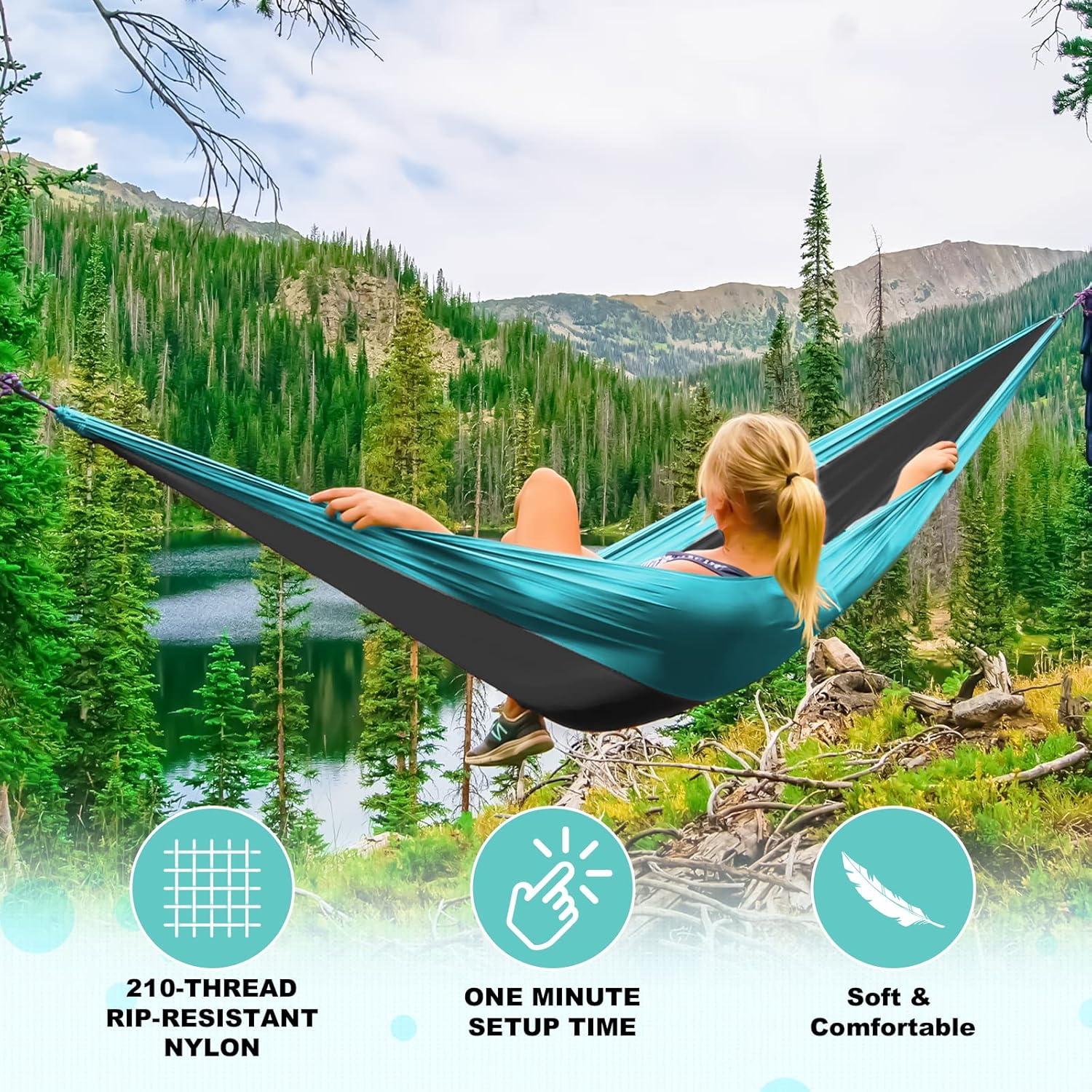 Camping Hammock Single Portable Hammocks with 2 Tree Straps and Attached Carry Bag