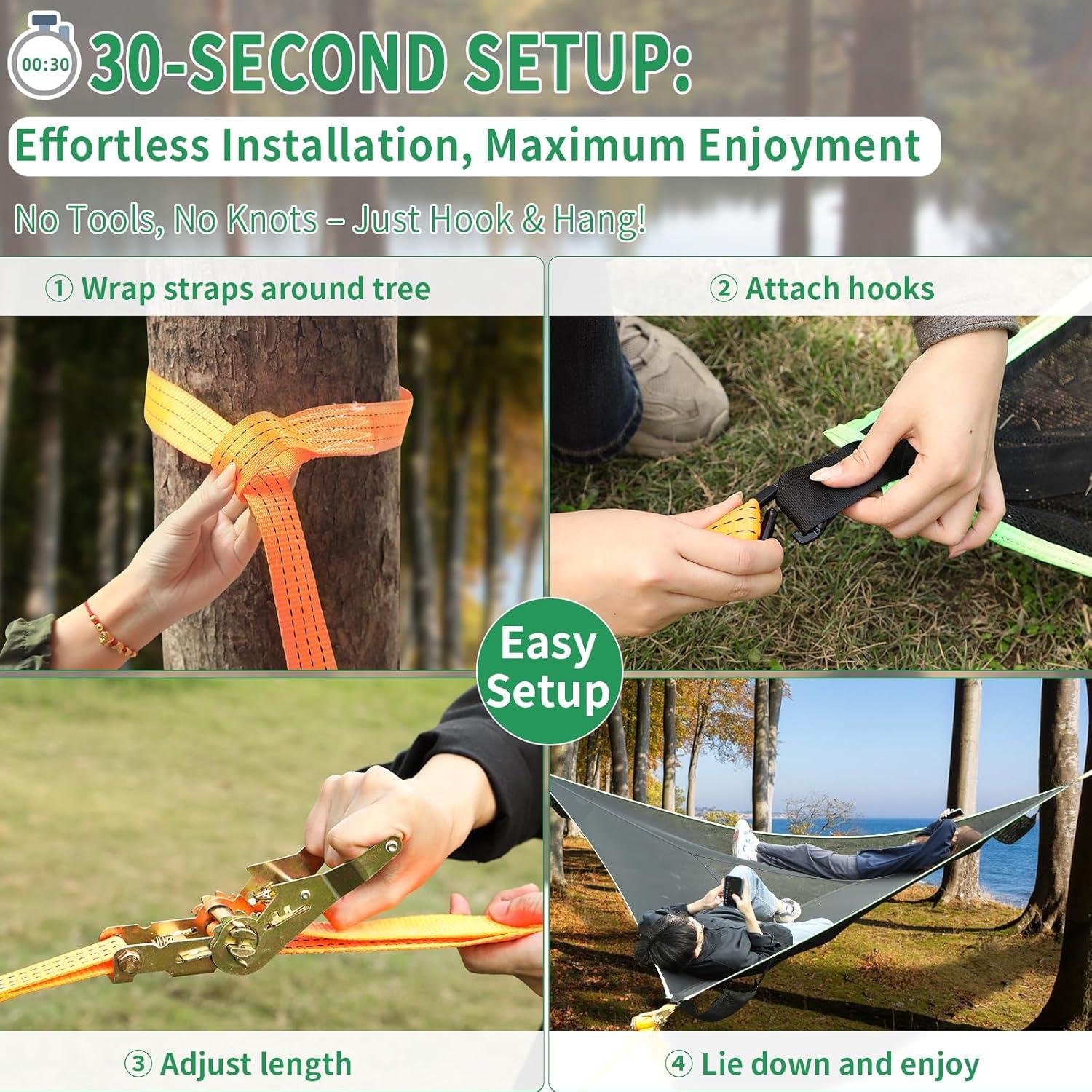 Triangle Camping Hammock, 13ft Multi Person Hammocks Max 1100 lbs for Outdoor Relaxing, Extra Large Hammock w/Ratchet/Webbing Straps (13ft-Triangle Camping Hammock)