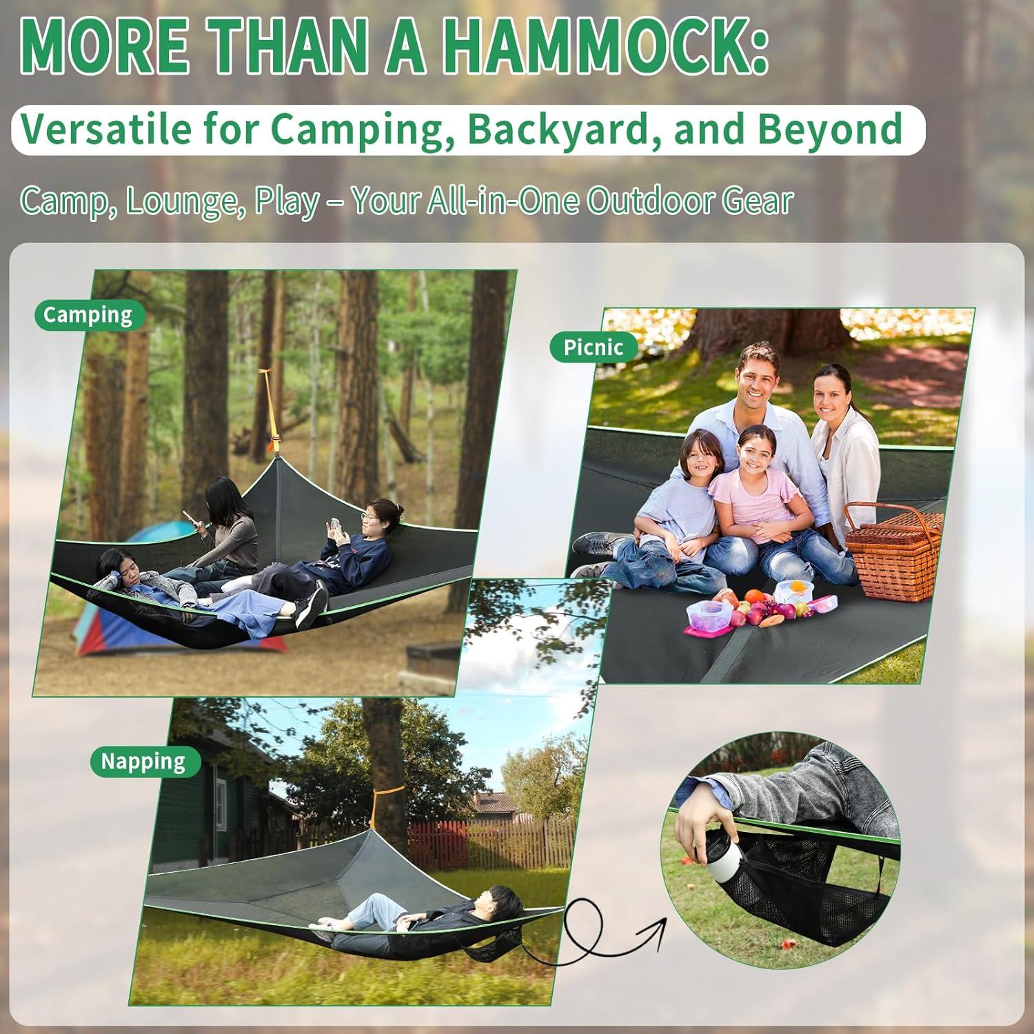 Triangle Camping Hammock, 13ft Multi Person Hammocks Max 1100 lbs for Outdoor Relaxing, Extra Large Hammock w/Ratchet/Webbing Straps (13ft-Triangle Camping Hammock)