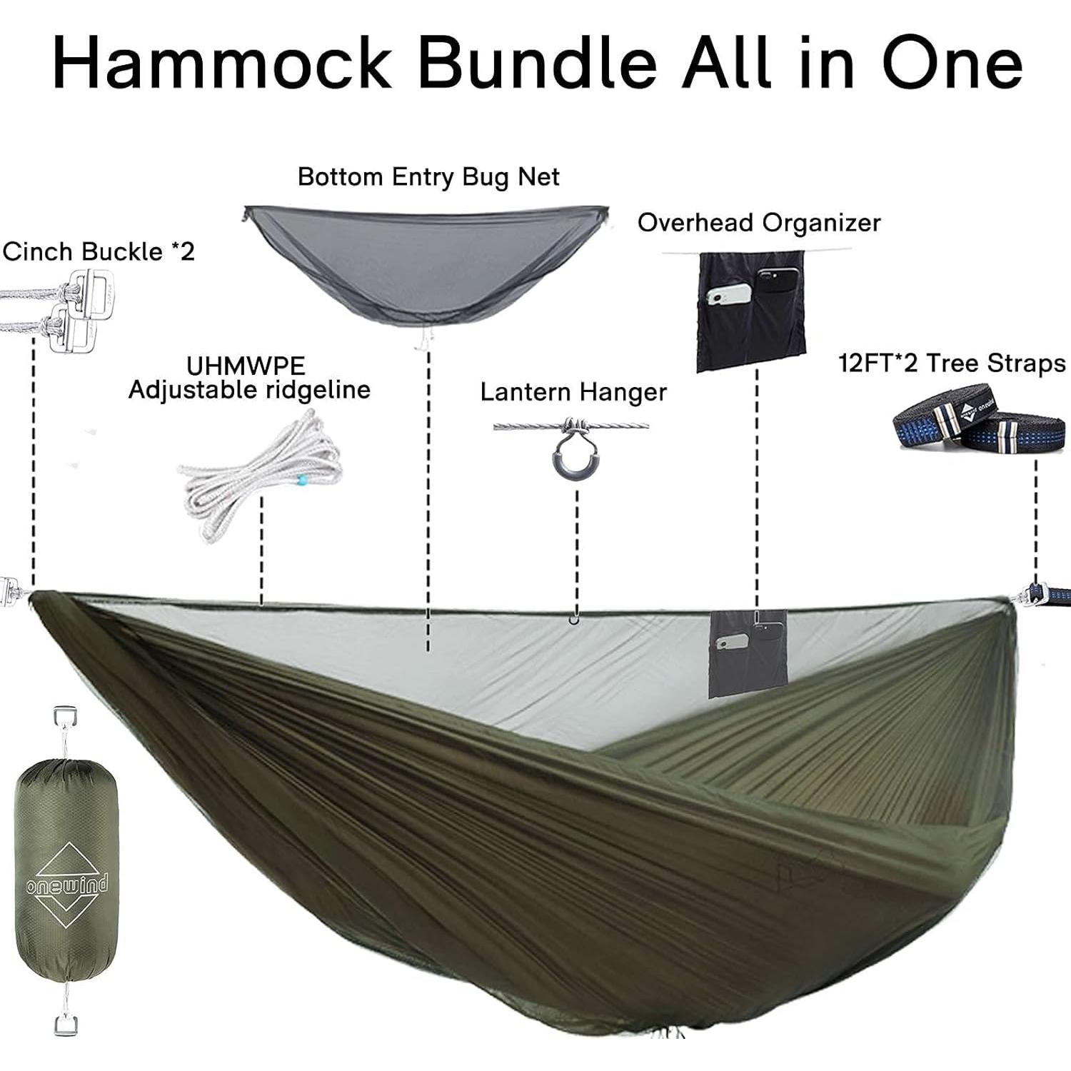 Hamaca de Camping Onewind Doble 12 Pies con Red Mosquitos