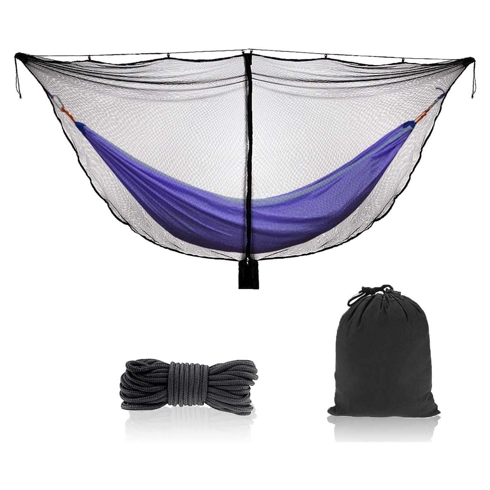 TOBWOLF Camping Hammock Net, Lightweight Outdoor Mosquito Net, 360 Degree Protection Polyester Netting with Dual Sided Zipper & Rope & Storage Bag (Not Include Hammock)