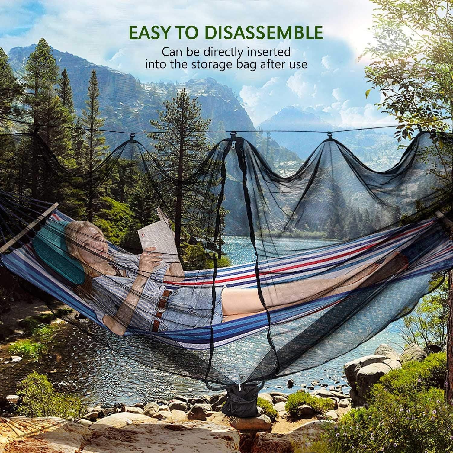 TOBWOLF Camping Hammock Net, Lightweight Outdoor Mosquito Net, 360 Degree Protection Polyester Netting with Dual Sided Zipper & Rope & Storage Bag (Not Include Hammock)