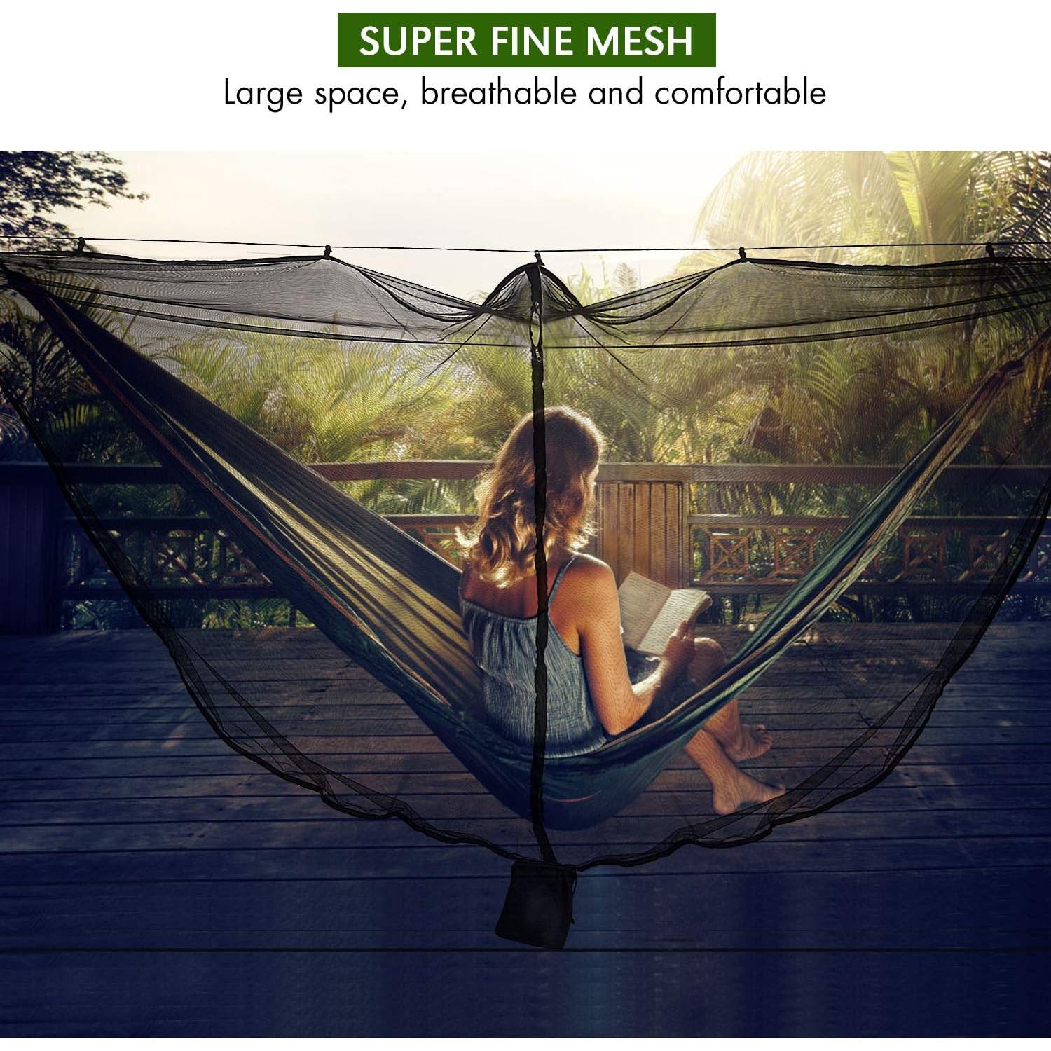 TOBWOLF Camping Hammock Net, Lightweight Outdoor Mosquito Net, 360 Degree Protection Polyester Netting with Dual Sided Zipper & Rope & Storage Bag (Not Include Hammock)