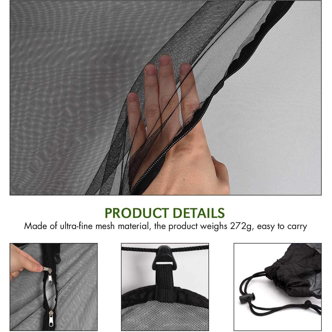 TOBWOLF Camping Hammock Net, Lightweight Outdoor Mosquito Net, 360 Degree Protection Polyester Netting with Dual Sided Zipper & Rope & Storage Bag (Not Include Hammock)