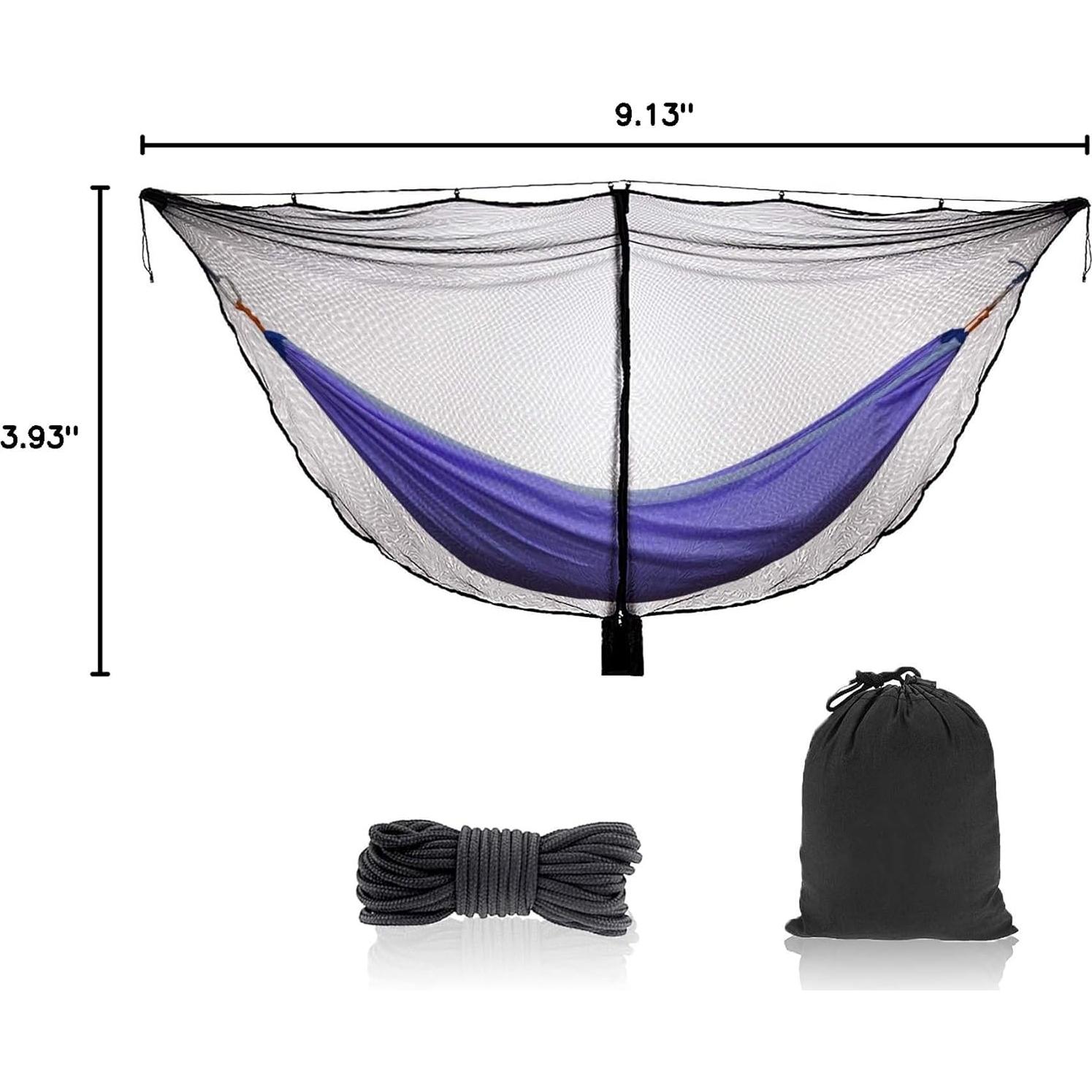 TOBWOLF Camping Hammock Net, Lightweight Outdoor Mosquito Net, 360 Degree Protection Polyester Netting with Dual Sided Zipper & Rope & Storage Bag (Not Include Hammock)