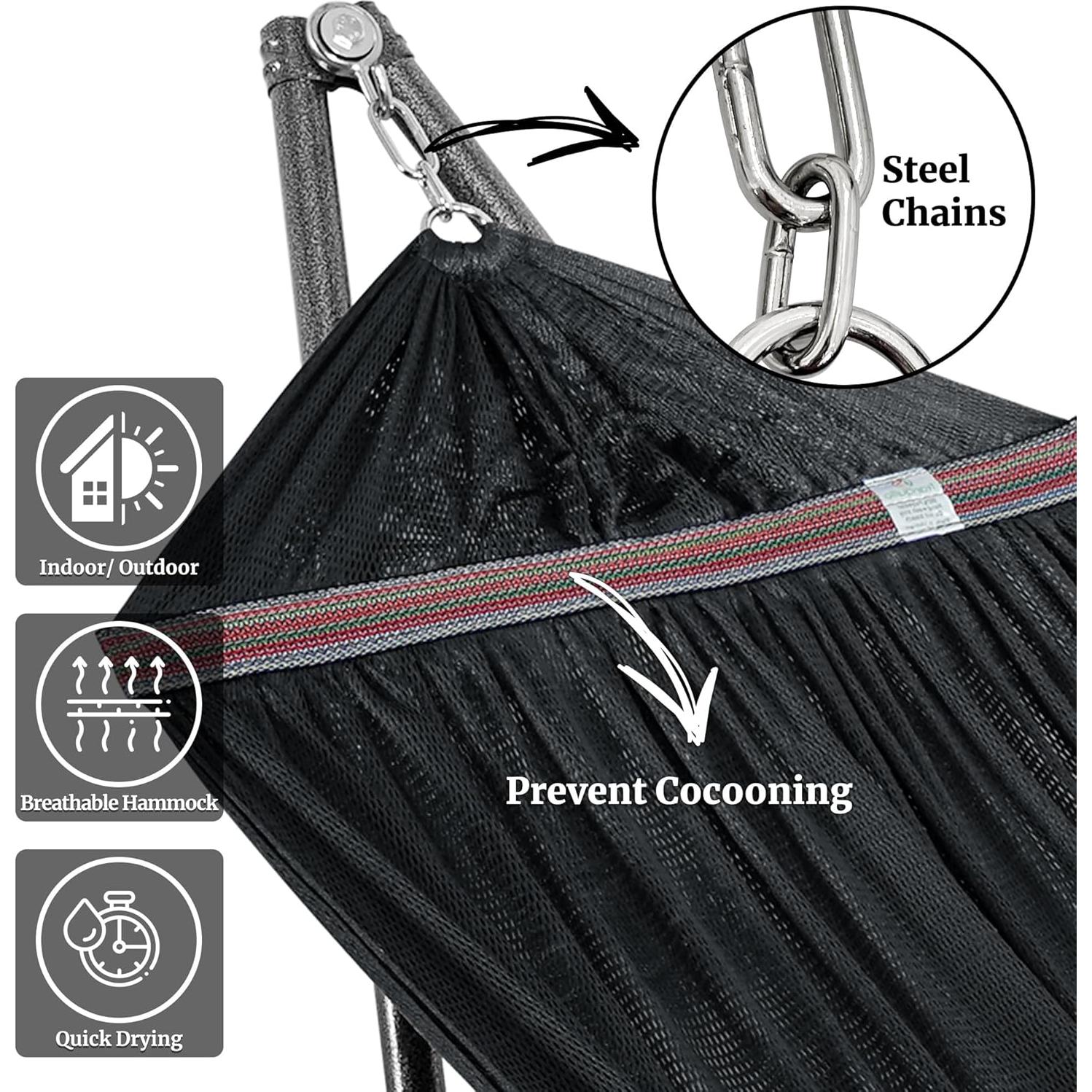 Soporte de Hamaca Tranquillo Plegable 272 kg Negro 2 Personas