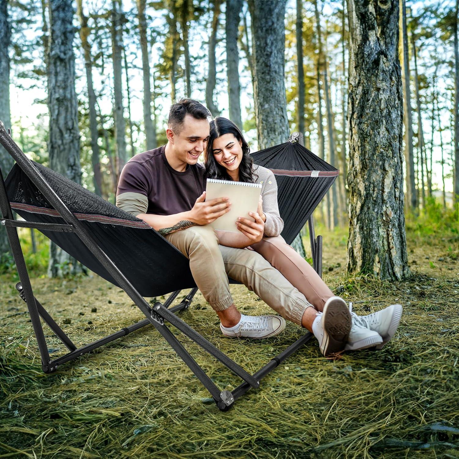 Soporte de Hamaca Tranquillo Plegable 272 kg Negro 2 Personas