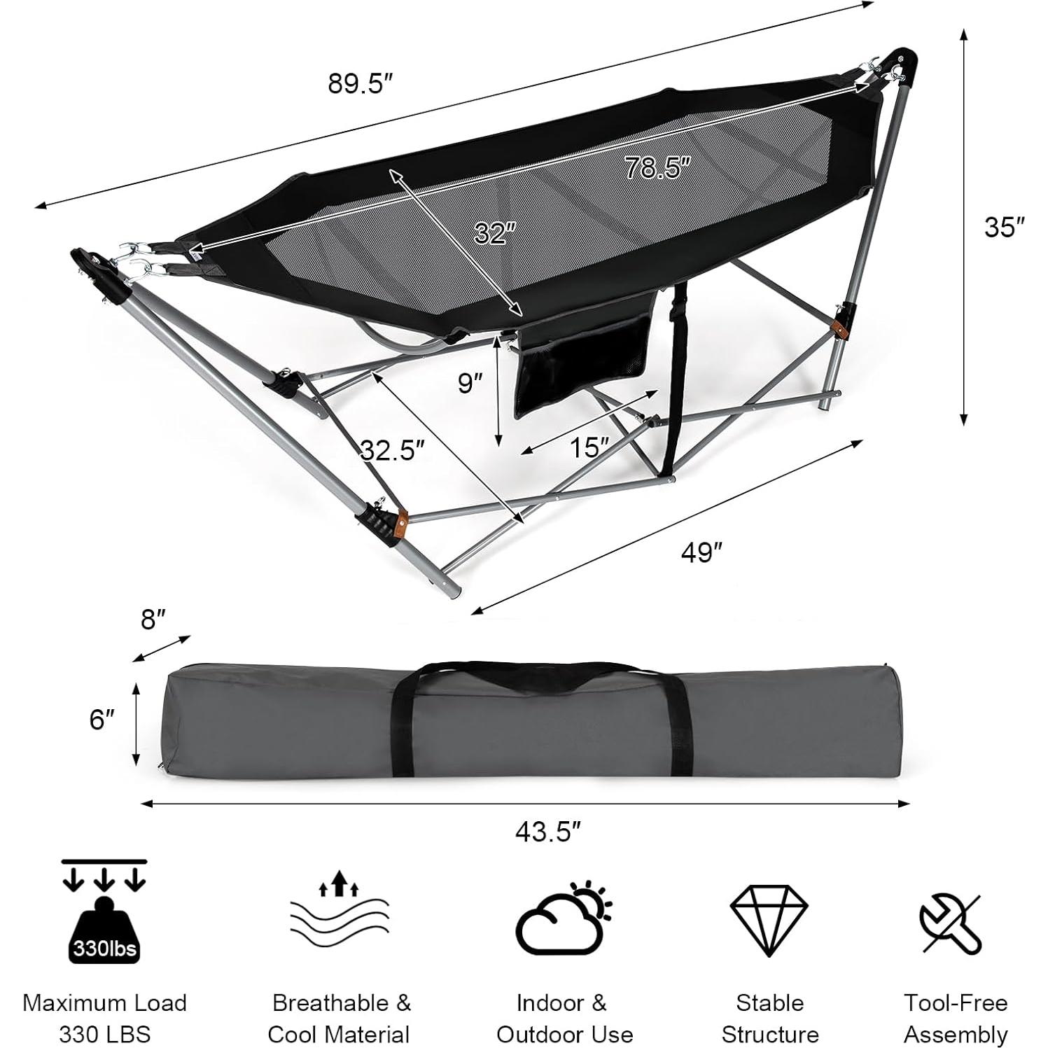 Hamaca Plegable Portátil Giantex con Soporte de Hierro 150kg