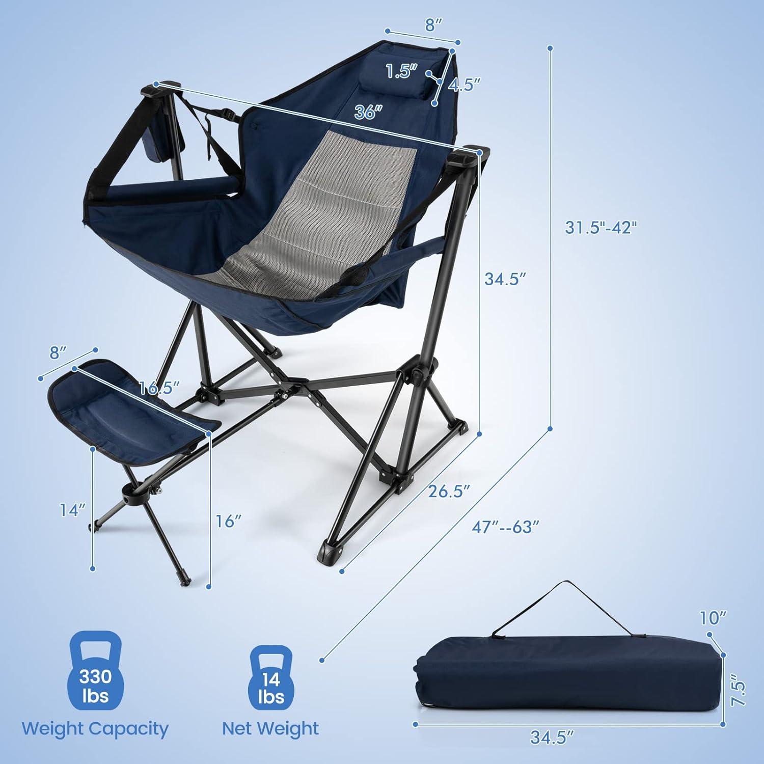 Silla de Camping Plegable HAPPYGRILL con Reposapiés y Cojín