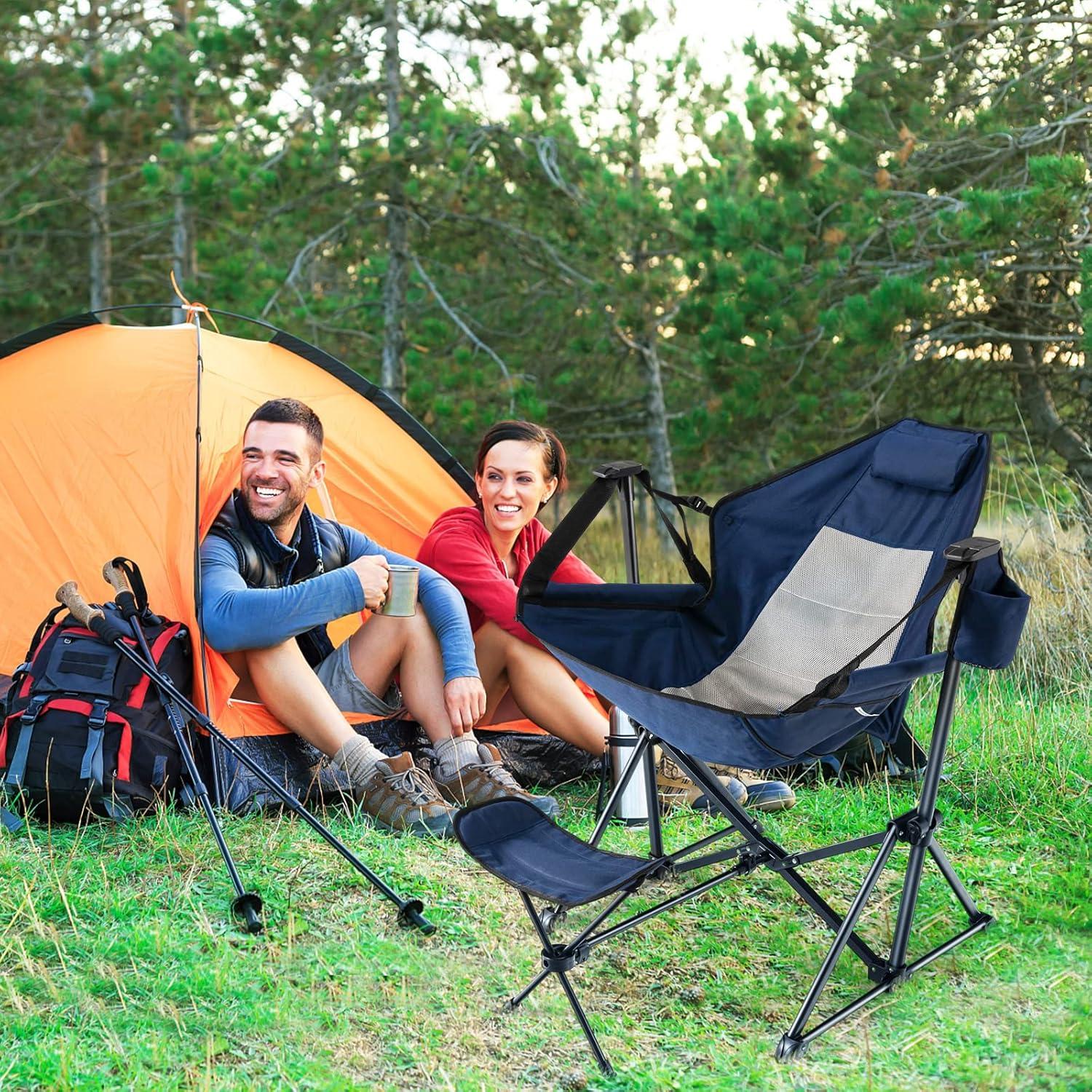 Silla de Camping Plegable HAPPYGRILL con Reposapiés y Cojín