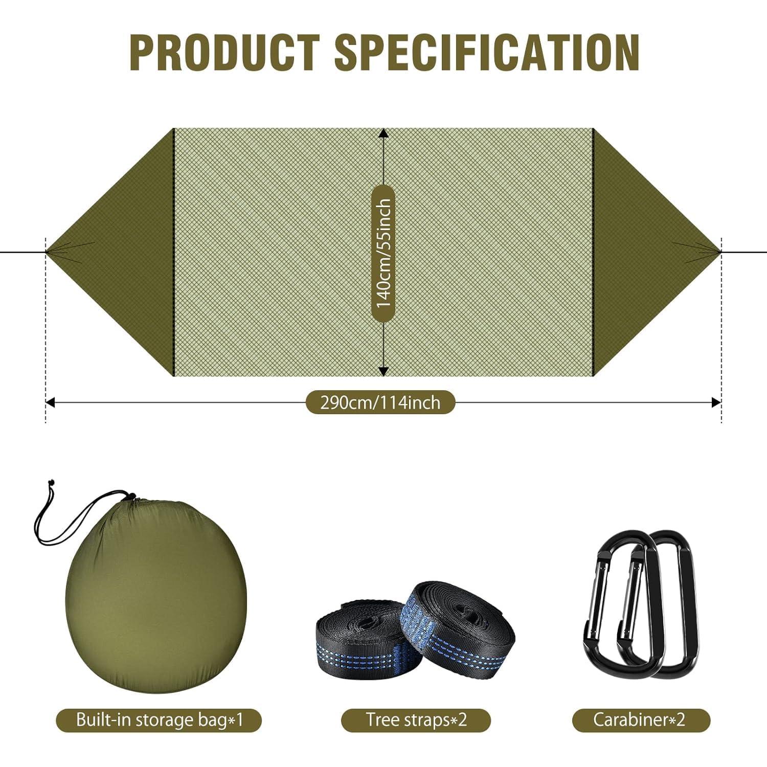 Hamaca de Camping FIRINER Doble con Red Antimosquitos 260x140cm