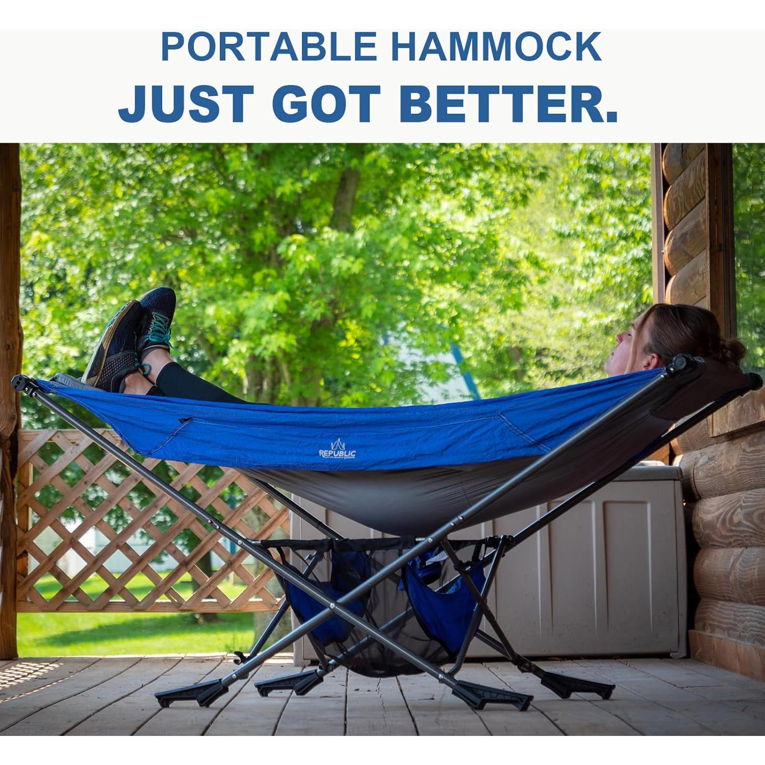 Hamaca Portátil Mock ONE® Azul con Soporte Plegable 6.8 kg