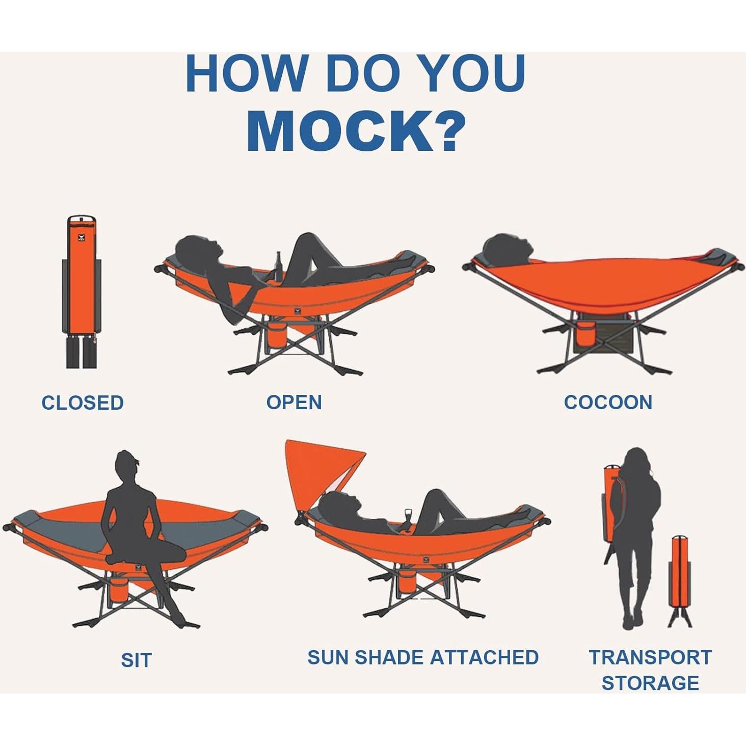 Hamaca Portátil Mock ONE® Azul con Soporte Plegable 6.8 kg