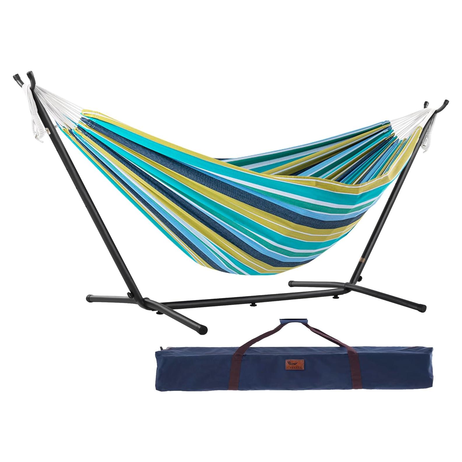 Hamaca Doble Vivere Algodón Cayo Reef con Soporte Acero 204 kg