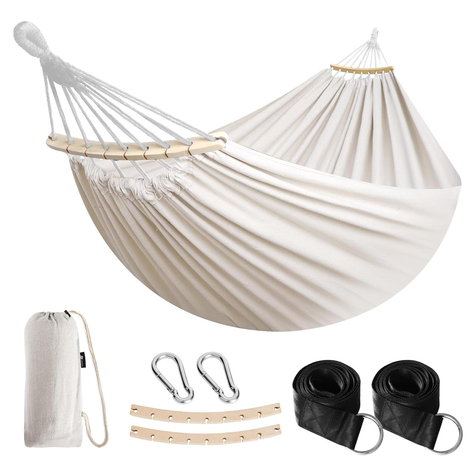 Hamaca de Algodón Anyoo Blanca con Barra de Soporte 204kg