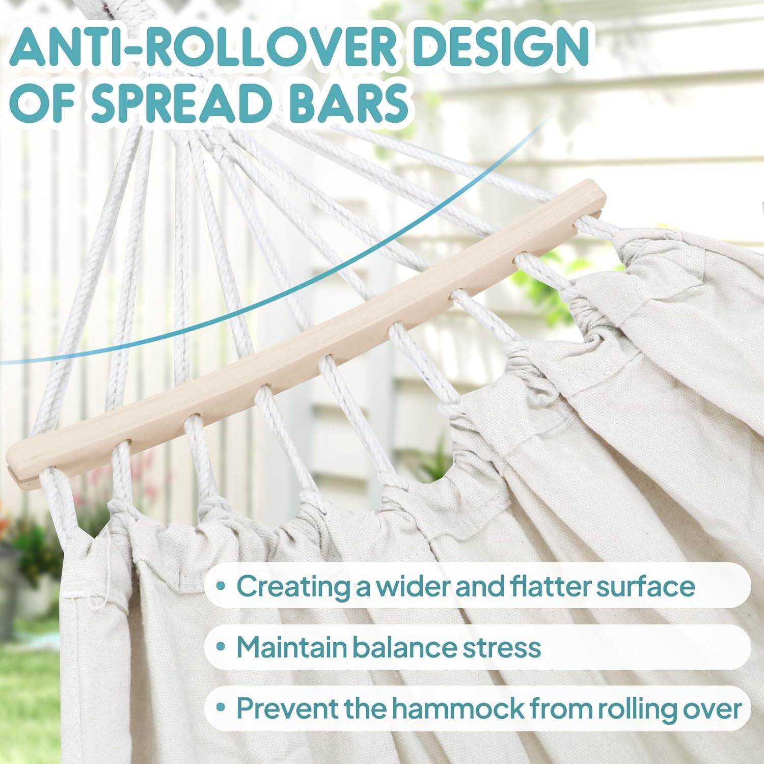 Hamaca de Algodón Anyoo Blanca con Barra de Soporte 204kg
