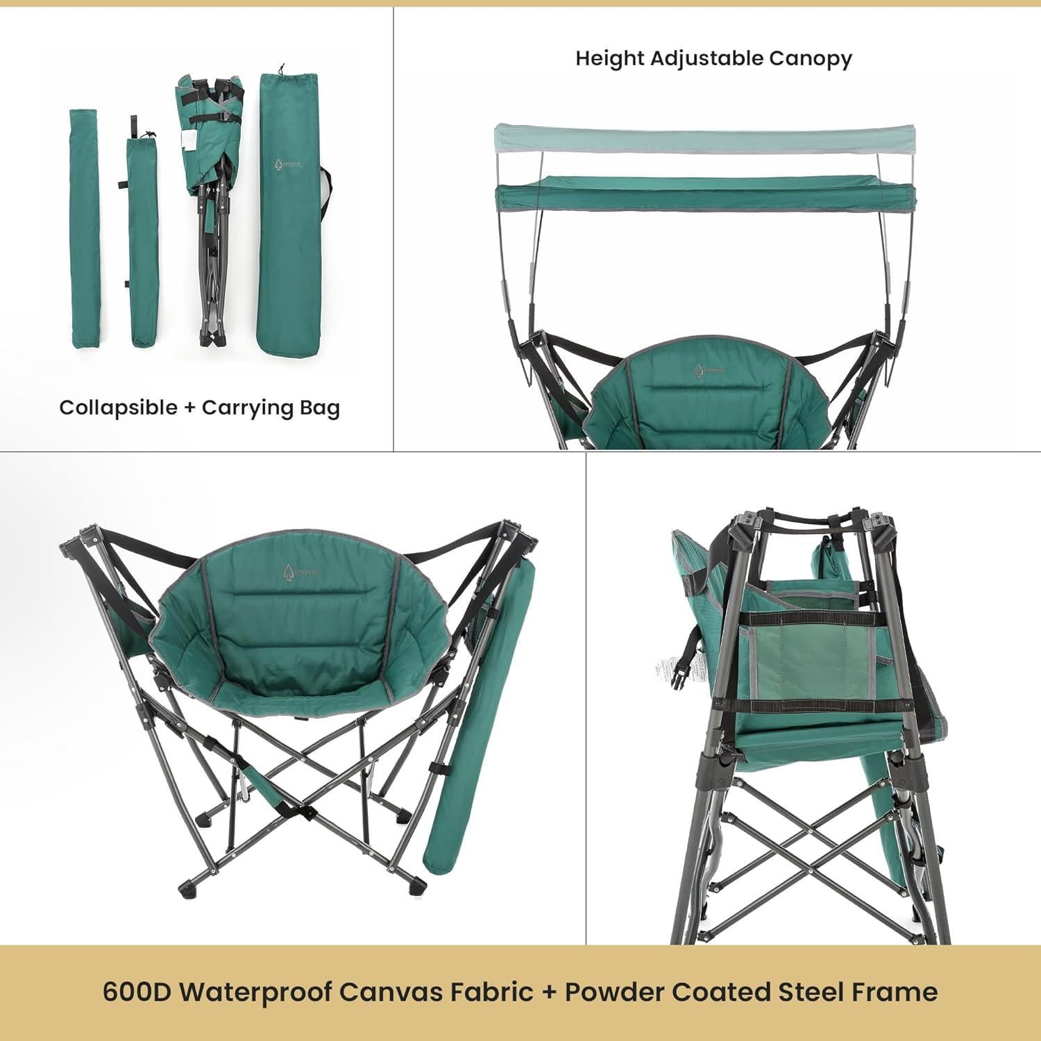 ARROWHEAD OUTDOOR Portable Folding Swinging Hammock Camping Chair, Removable Canopy, Perfect for Stargazing, Cup Holder, Storage Pouch, Carrying Bag Included, Supports up to 300lbs, USA-Based Support