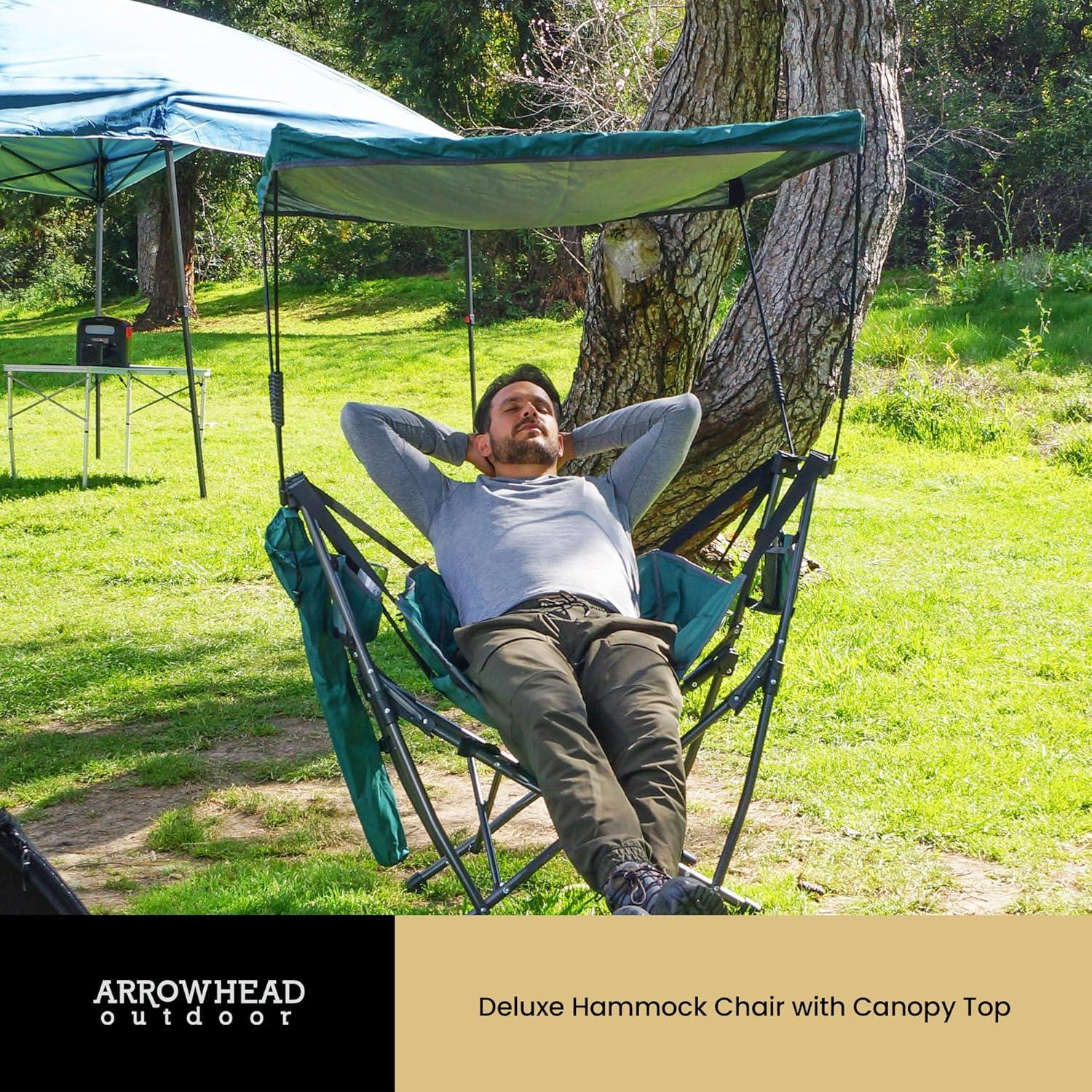 ARROWHEAD OUTDOOR Portable Folding Swinging Hammock Camping Chair, Removable Canopy, Perfect for Stargazing, Cup Holder, Storage Pouch, Carrying Bag Included, Supports up to 300lbs, USA-Based Support