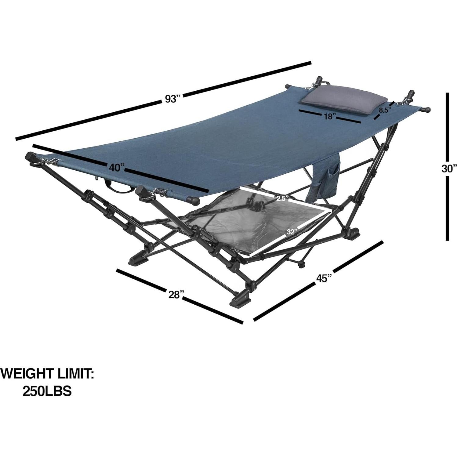 Zenithen Outdoor Patio Folding Collapsible Hammock with Sturdy Frame and Pillow, Perfect for Camping, Outdoor Recreation and as Patio Furniture, Blue (Pack of 1)