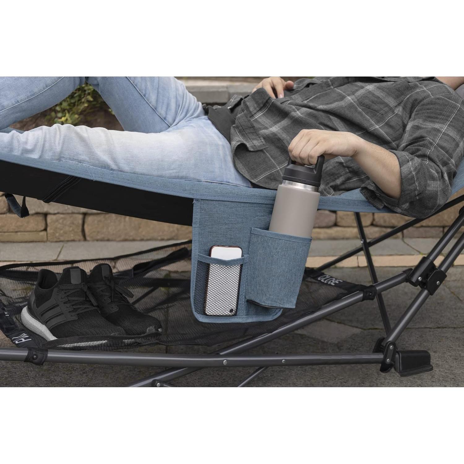 Zenithen Outdoor Patio Folding Collapsible Hammock with Sturdy Frame and Pillow, Perfect for Camping, Outdoor Recreation and as Patio Furniture, Blue (Pack of 1)