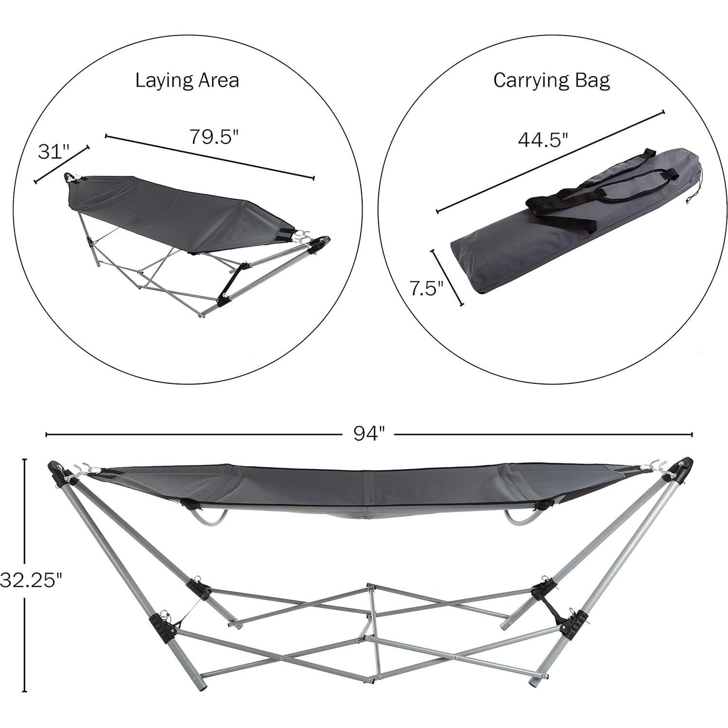 Hamaca portátil con soporte Lavish Home - Gris, 113.4 kg