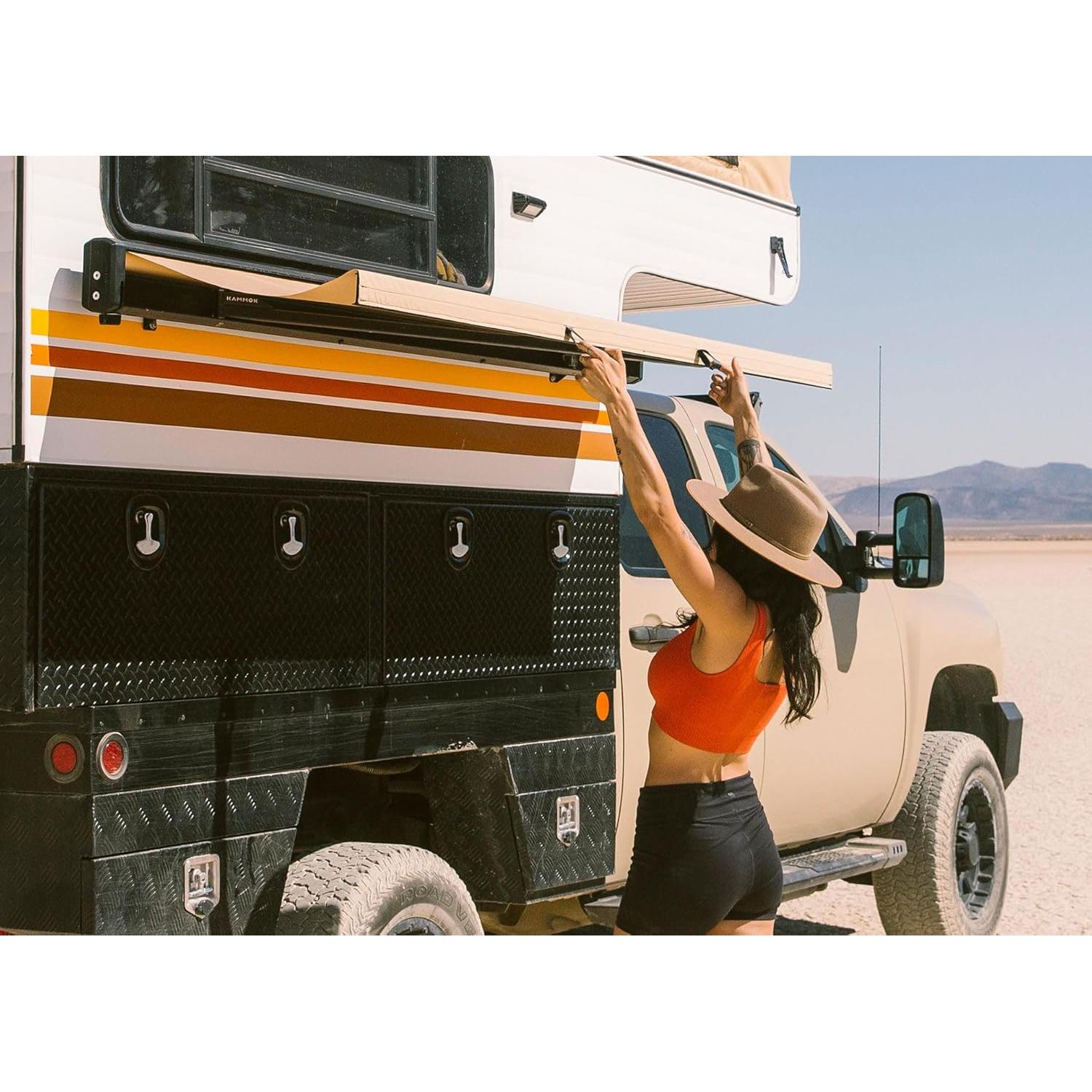 KAMMOK CROSSWING: Car Awning | Three-Second Deployment | No Supports Required | All-Weather Durability | Adjustable Coverage | Desert Tan 5 ft (Gray, 5 ft)