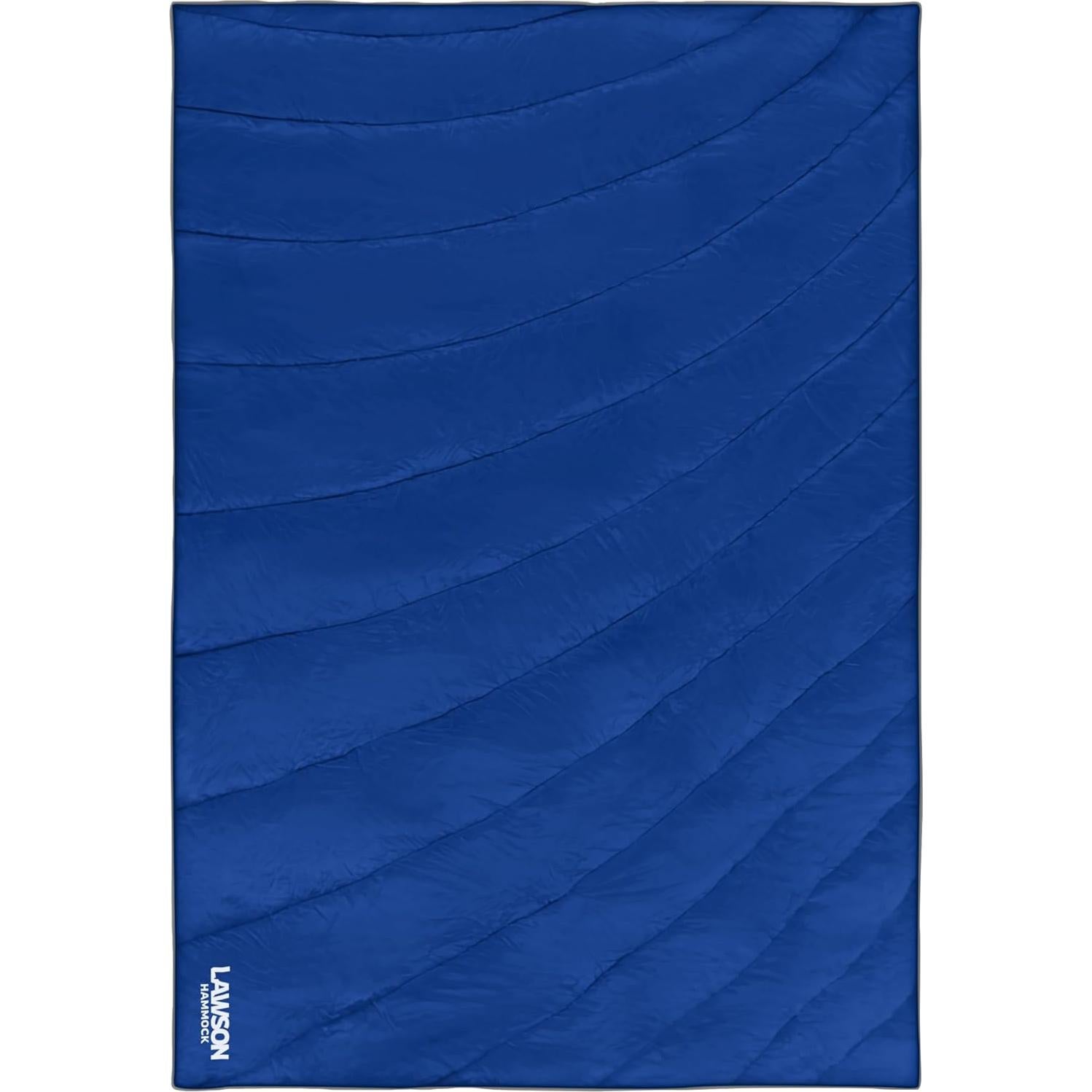 Lawson Hammock Camping Blanket, Nylon Ripstop Synthetic Fill Throw Rated to 32F / 0C, Waterproof, Poncho Clips for Handsfree Use (Blue)