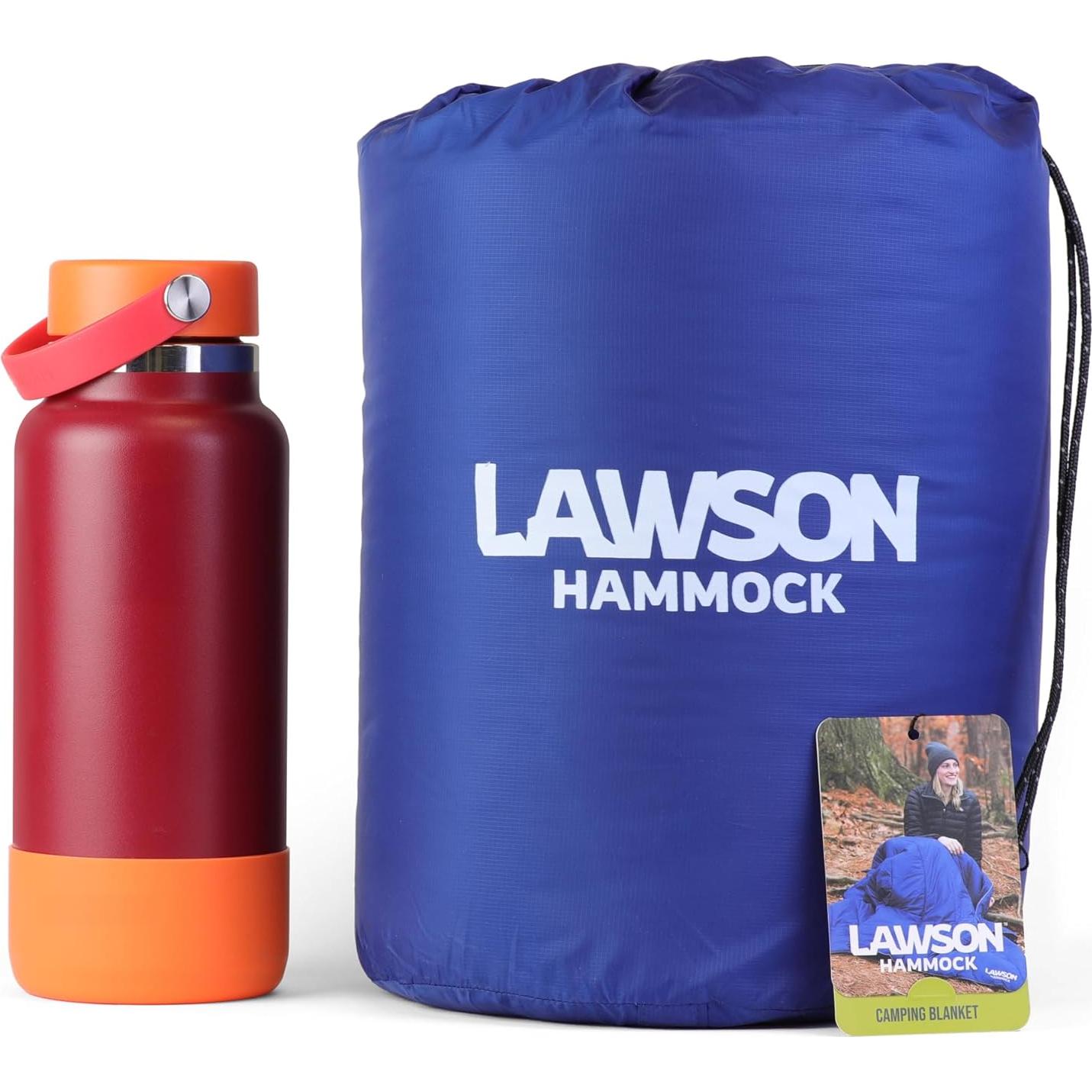 Lawson Hammock Camping Blanket, Nylon Ripstop Synthetic Fill Throw Rated to 32F / 0C, Waterproof, Poncho Clips for Handsfree Use (Blue)