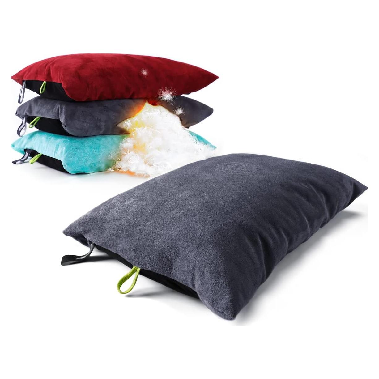 Down Filled Camping Pillow for Travel, Washable Soft Cover, Small Camp Cushion for Neck & Lumbar Support On-The-Go, Ultralight & Compressible for Hiking Backpacking - AlpliveS2046