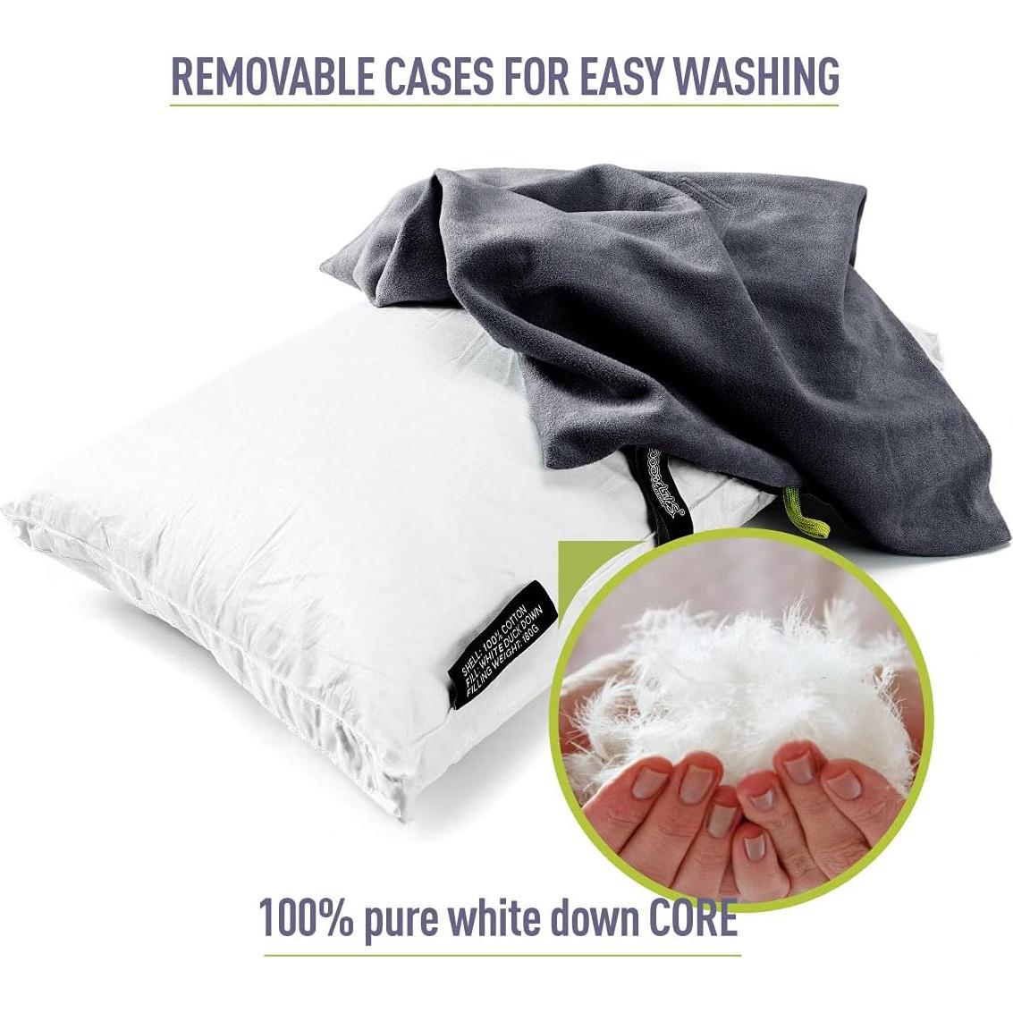 Down Filled Camping Pillow for Travel, Washable Soft Cover, Small Camp Cushion for Neck & Lumbar Support On-The-Go, Ultralight & Compressible for Hiking Backpacking - AlpliveS2046