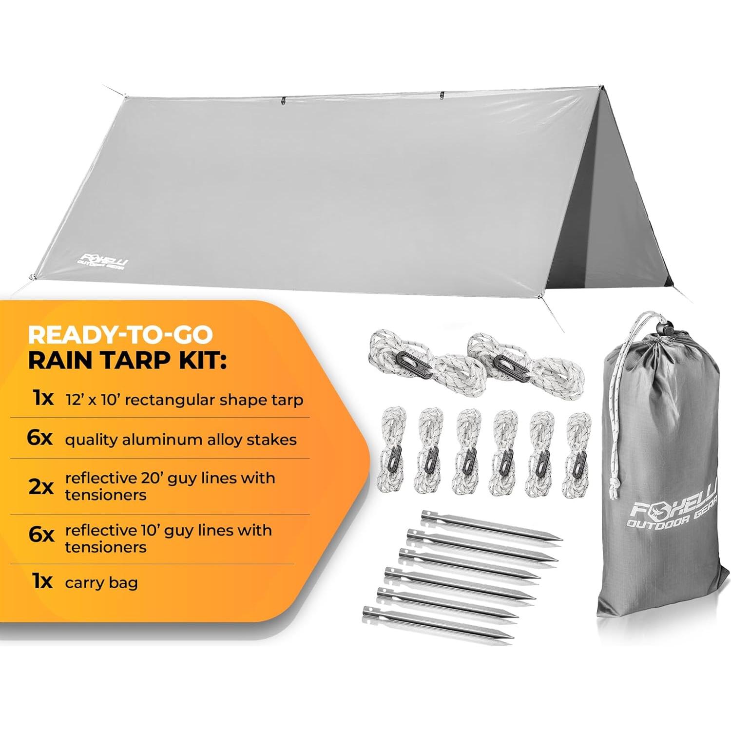 Lona Impermeable Foxelli 3.66x3.05m para Camping y Mochileo