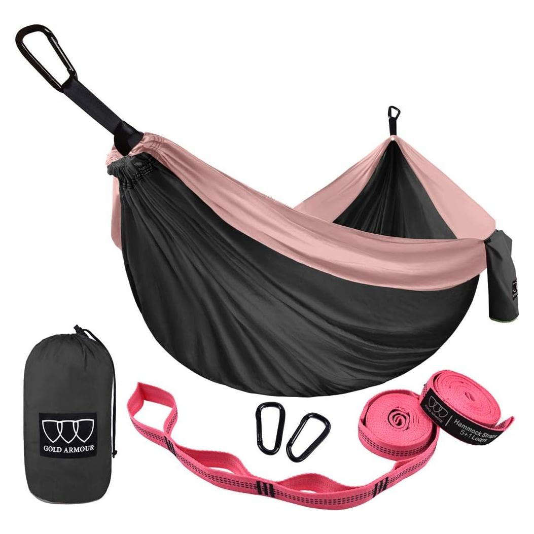 Camping Hammock - Portable Hammock Single Hammock Camping Accessories Camping Gear Essentials for Adult Kids, USA Based Brand (Gray and Rose Pink)