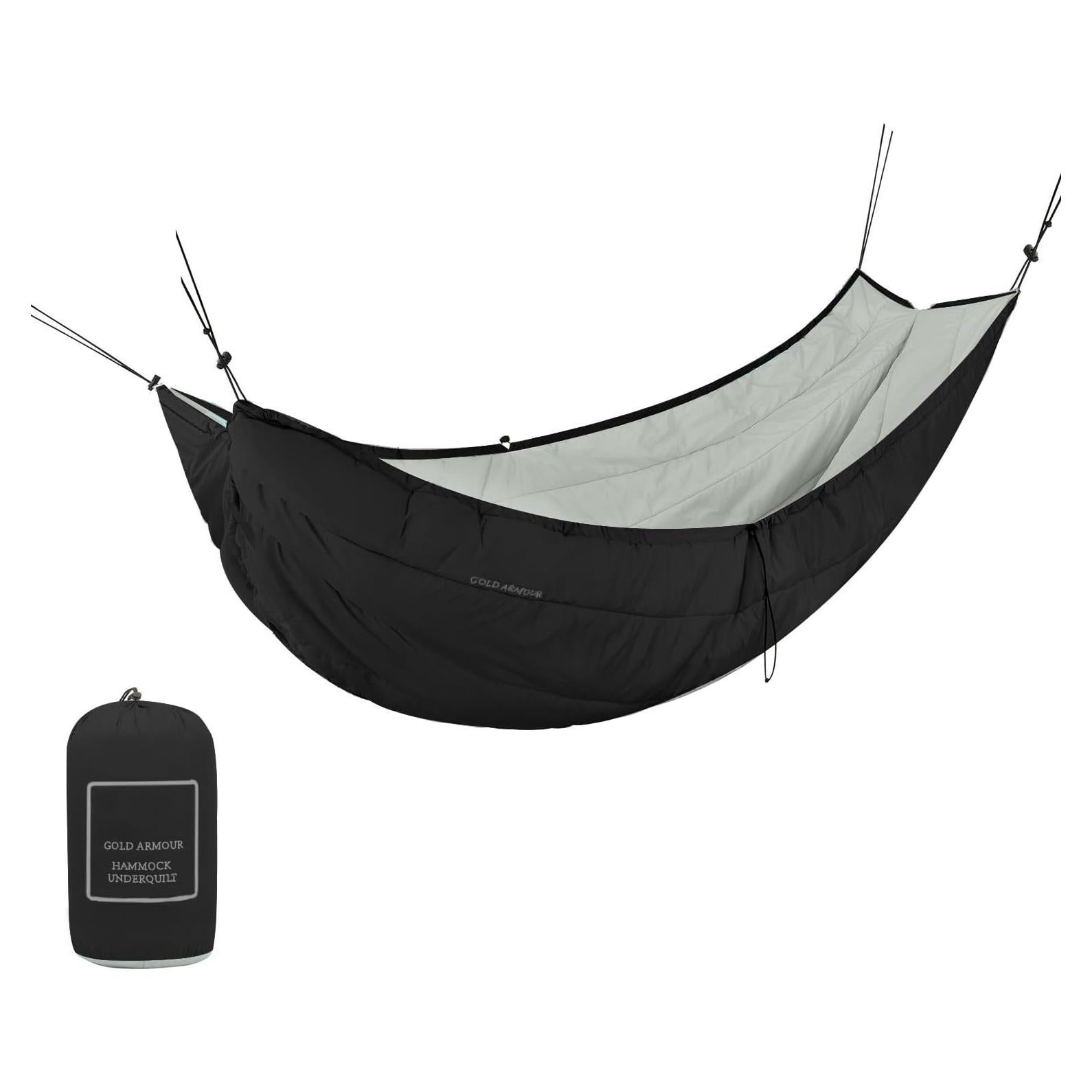 Gold Armour Hammock Underquilt for Single Hammocks and Double Hammocks, Insulated Warm Underquilt - Essential Camping Equipment Gear Under Quilts for Hammock (Black&Grey)