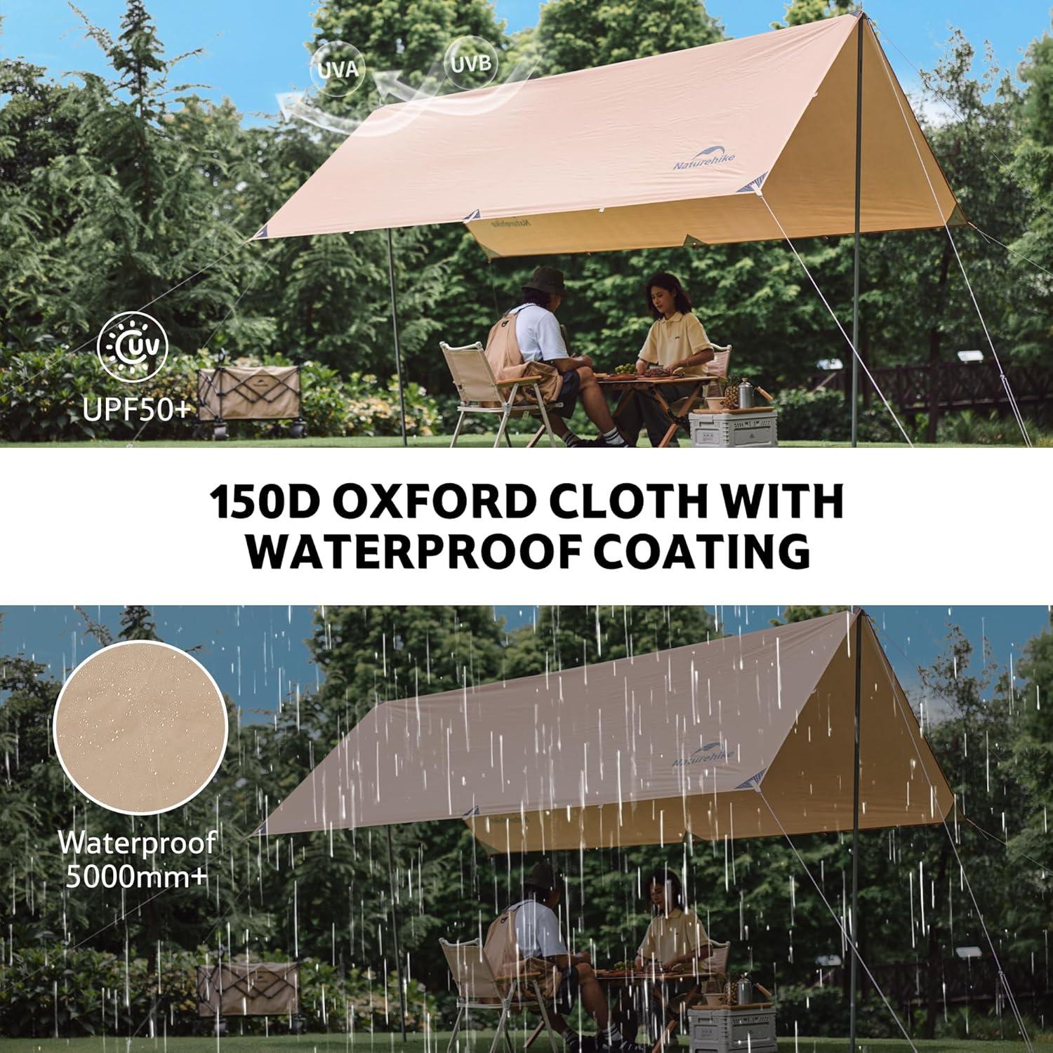 Naturehike 13.1 x 9.58 ft Waterproof Camping Tarp, Ultralight Backpacking Tarp, Multifunctional Hammock Rain Shelter for Camping, UV Protection Sun Shelter Rain Fly Tent Tarp