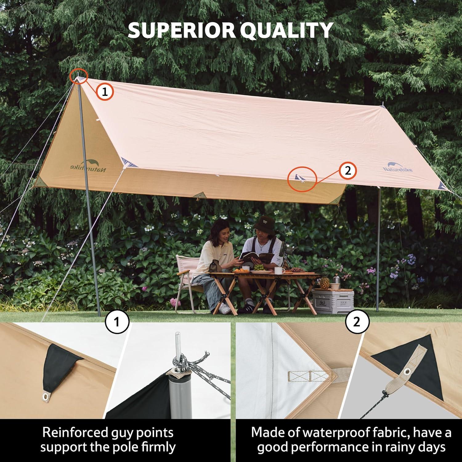 Naturehike 13.1 x 9.58 ft Waterproof Camping Tarp, Ultralight Backpacking Tarp, Multifunctional Hammock Rain Shelter for Camping, UV Protection Sun Shelter Rain Fly Tent Tarp